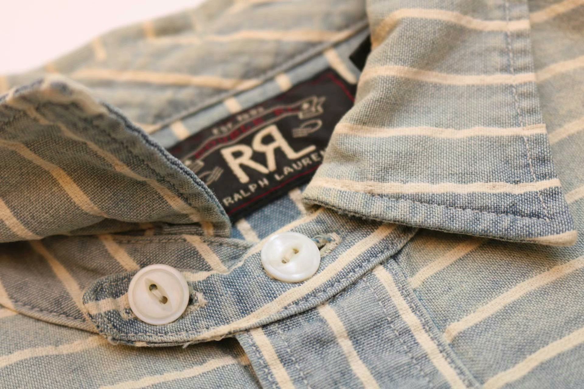 RRL Ralph Lauren RRL Vintage Washed Blue White Stripe Work Shirt Size US S / EU 44-46 / 1 - 7 Thumbnail