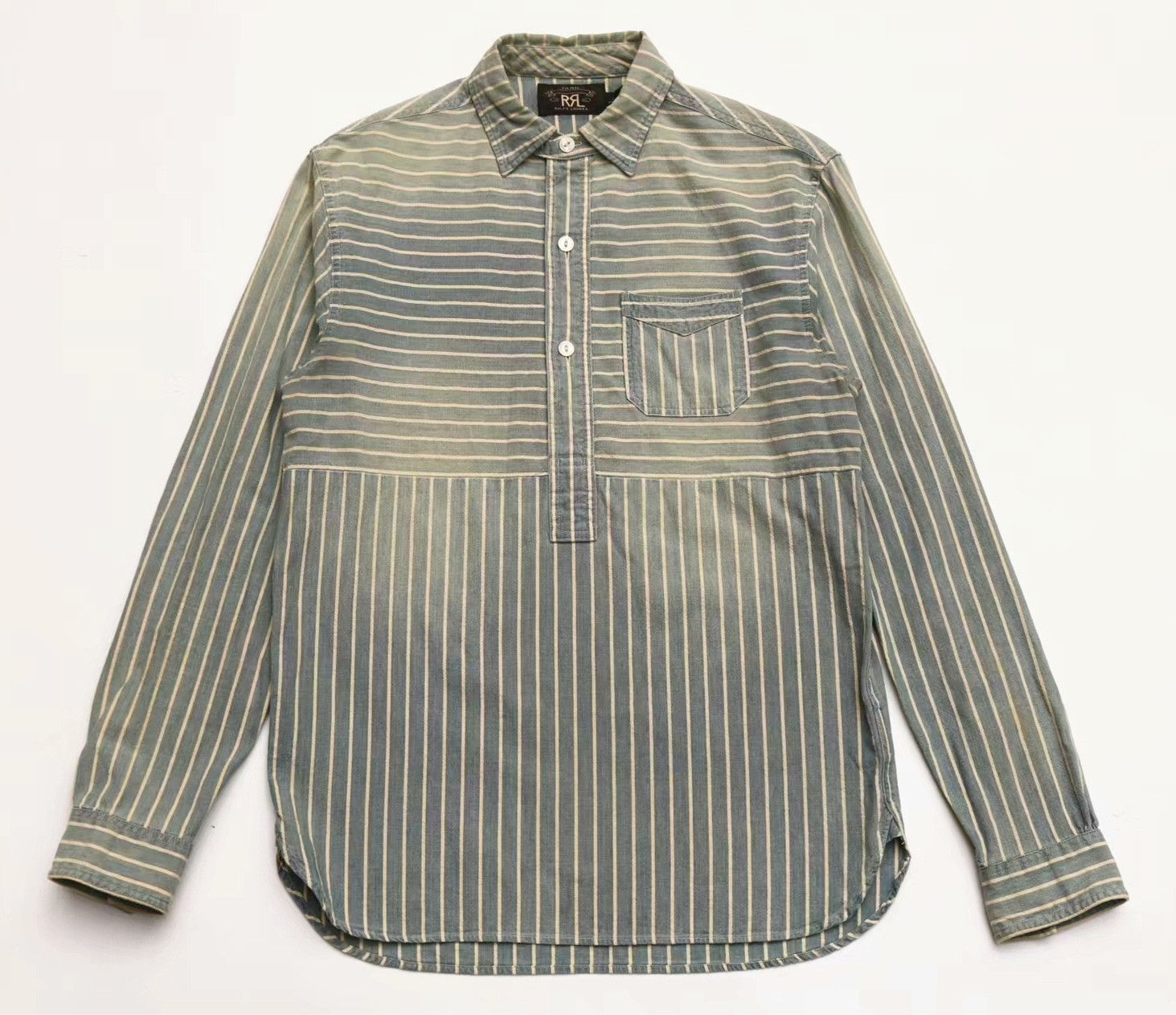 RRL Ralph Lauren RRL Vintage Washed Blue White Stripe Work Shirt Size US S / EU 44-46 / 1 - 3 Thumbnail