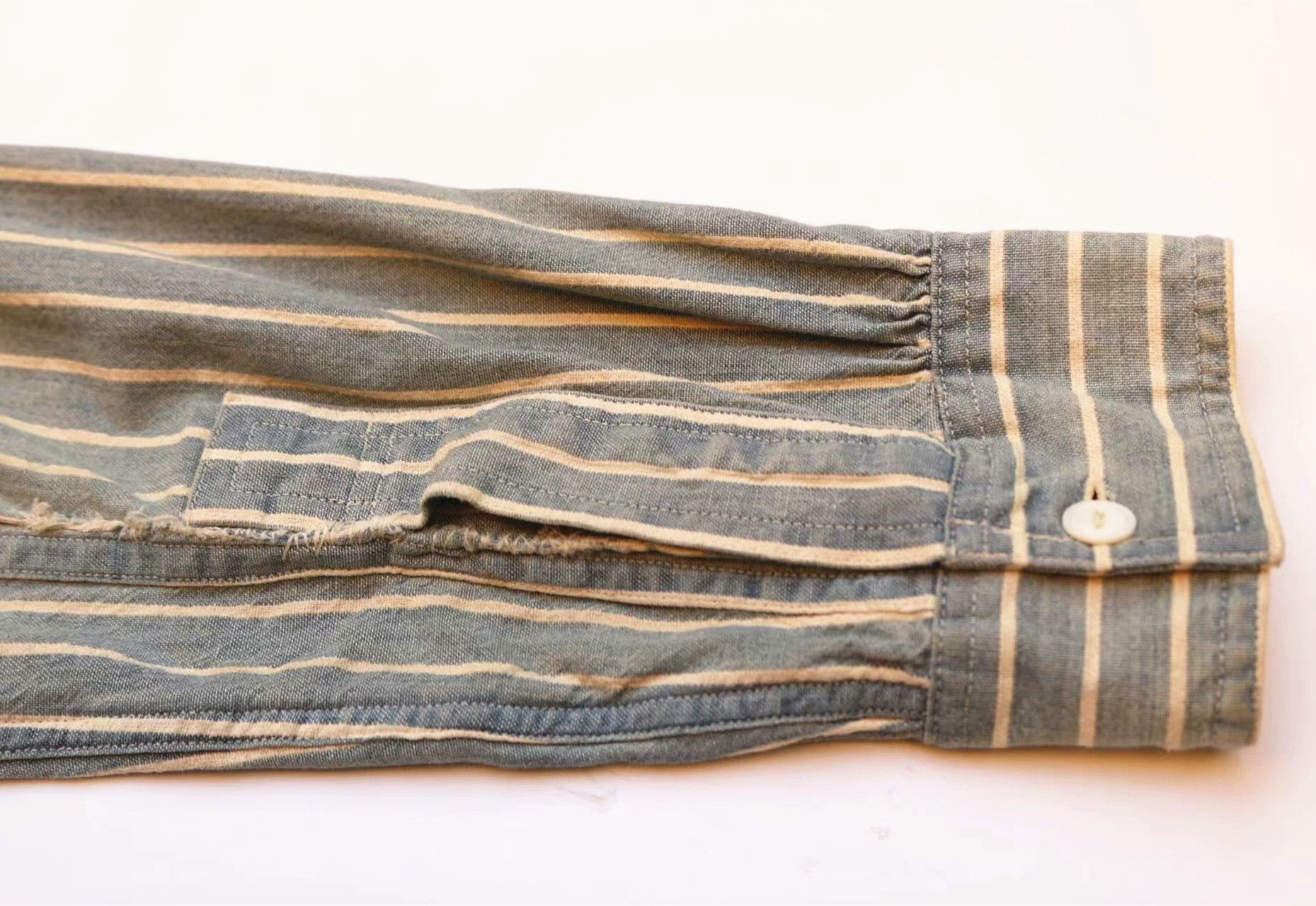RRL Ralph Lauren RRL Vintage Washed Blue White Stripe Work Shirt Size US S / EU 44-46 / 1 - 6 Thumbnail