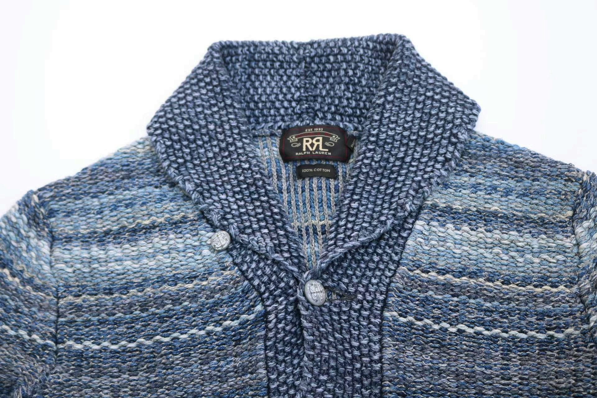 RRL Ralph Lauren RRL Vintage Indigo Stripe Sweater Cardigan Size US M / EU 48-50 / 2 - 3 Thumbnail