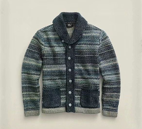 RRL Ralph Lauren RRL Vintage Indigo Stripe Sweater Cardigan Size US M / EU 48-50 / 2 - 9 Thumbnail