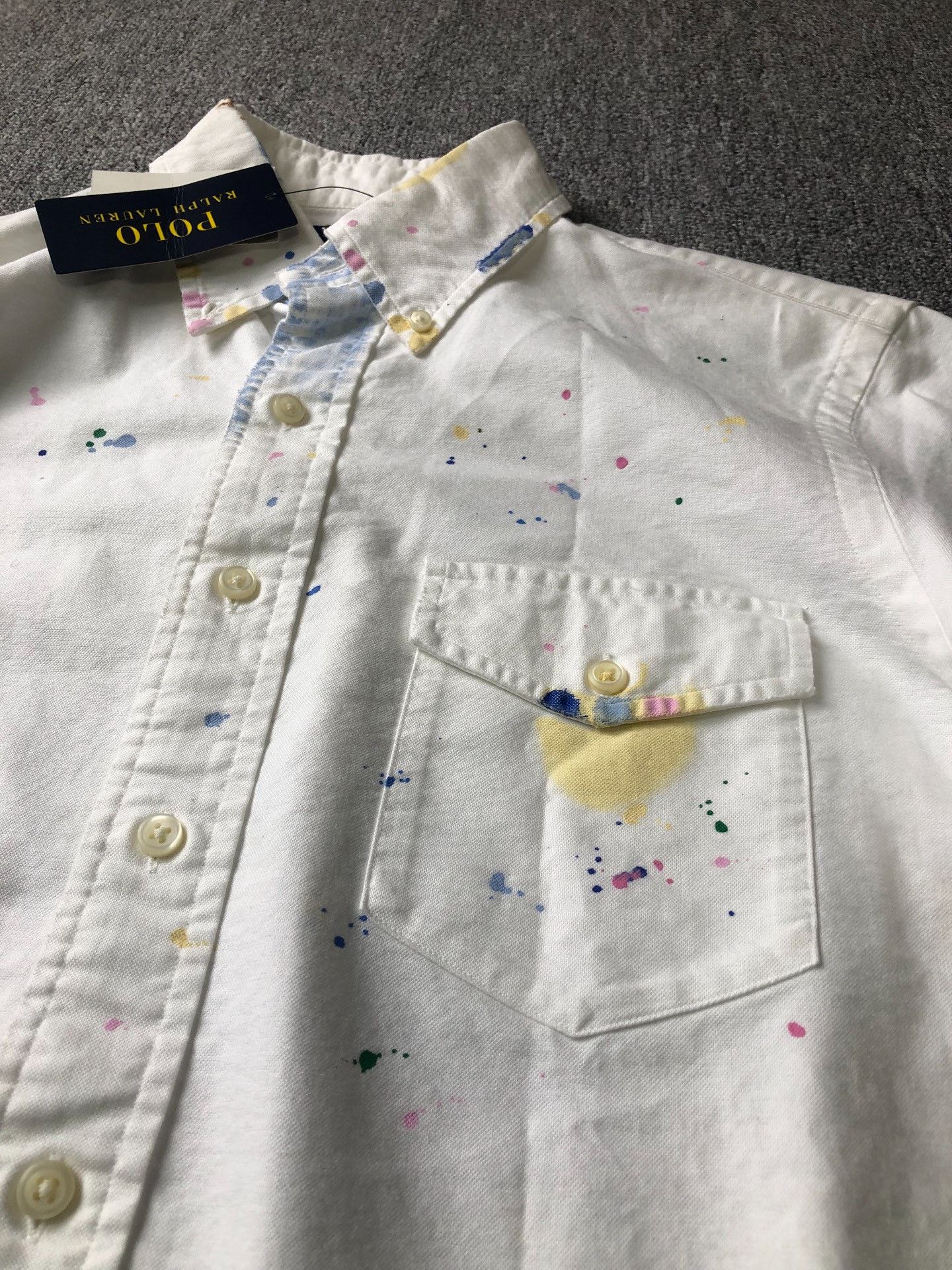 Polo Ralph Lauren Polo Ralph Lauren White Splatter Oxford Shirt Size US S / EU 44-46 / 1 - 8 Thumbnail