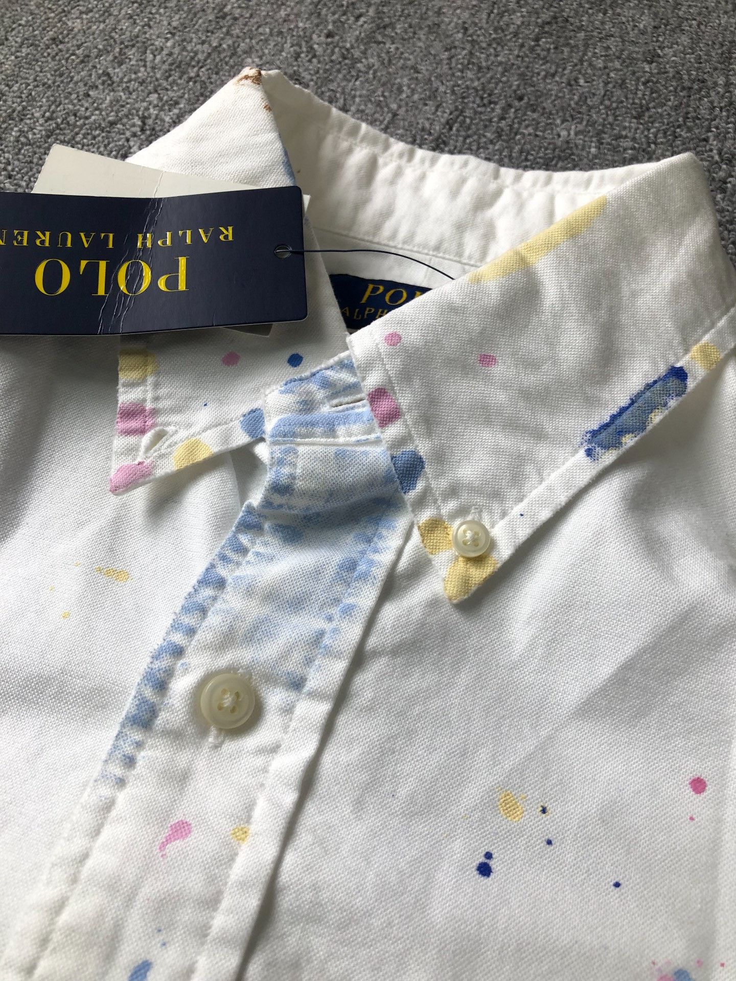 Polo Ralph Lauren Polo Ralph Lauren White Splatter Oxford Shirt Size US S / EU 44-46 / 1 - 2 Thumbnail
