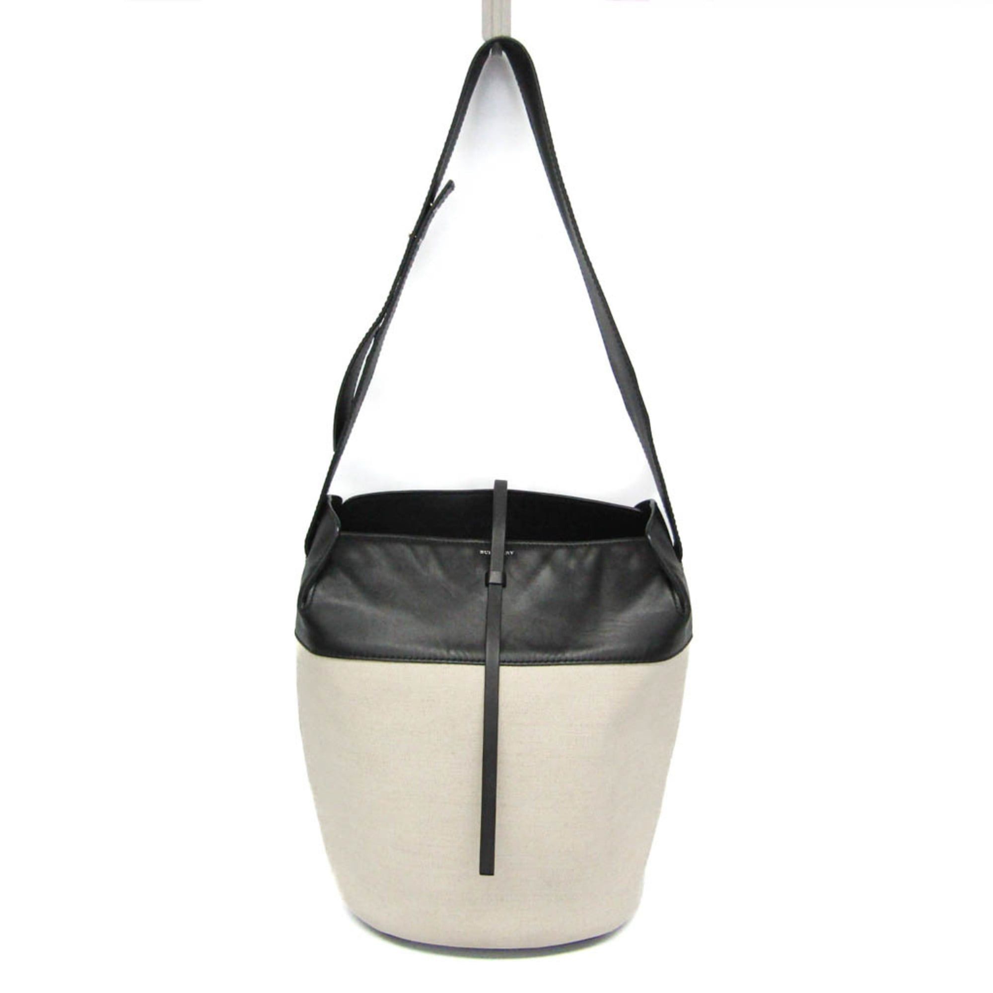 Burberry Burberry Large Bucket Bag Men,Women Canvas,Leather Shoulder Bag Black,Light Beige Size ONE SIZE - 2 Thumbnail