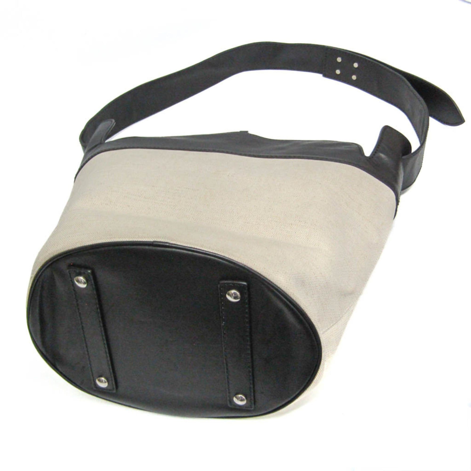Burberry Burberry Large Bucket Bag Men,Women Canvas,Leather Shoulder Bag Black,Light Beige Size ONE SIZE - 3 Thumbnail