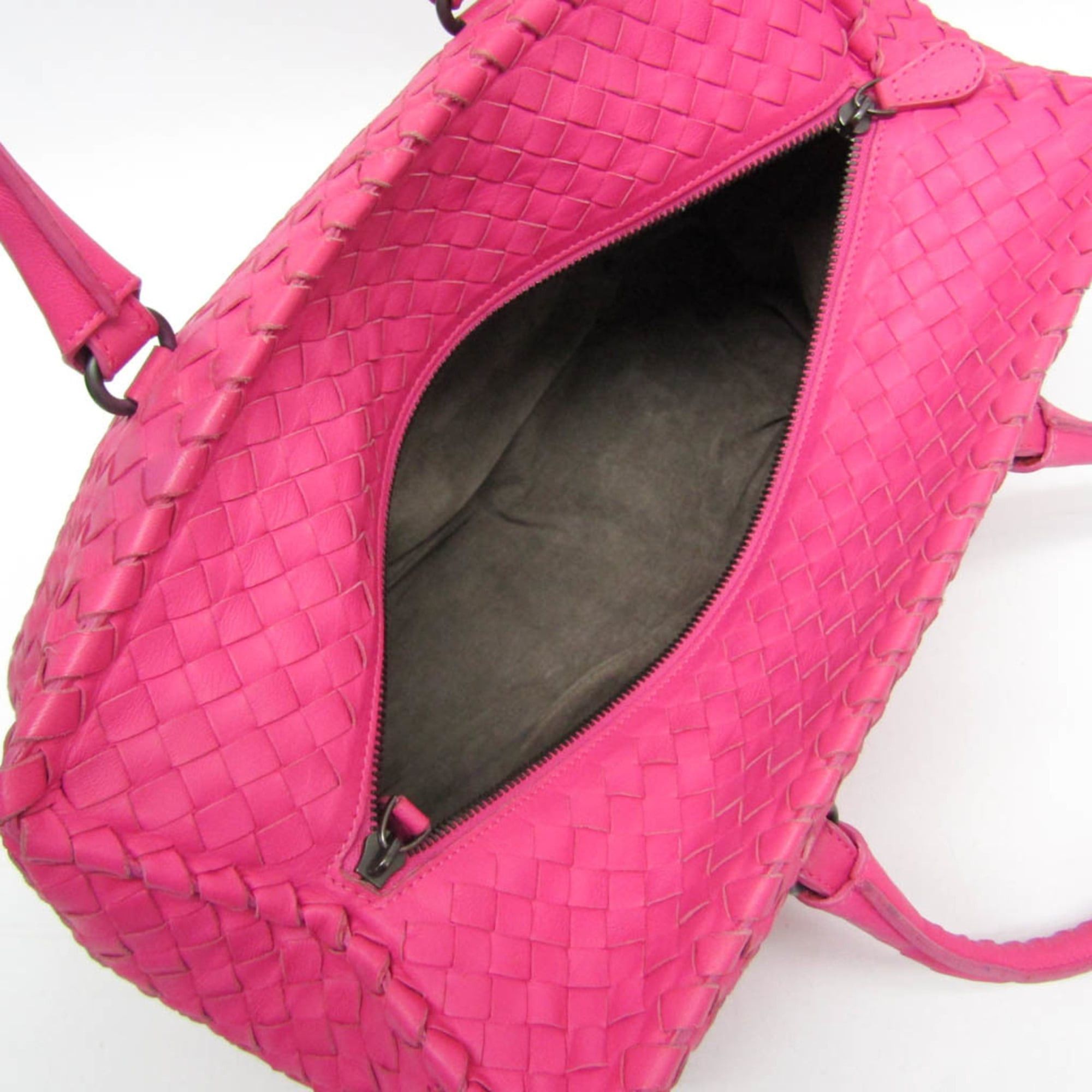 Bottega Veneta Bottega Veneta Intrecciato Women's Leather Boston Bag,Handbag Pink Size ONE SIZE - 3 Thumbnail