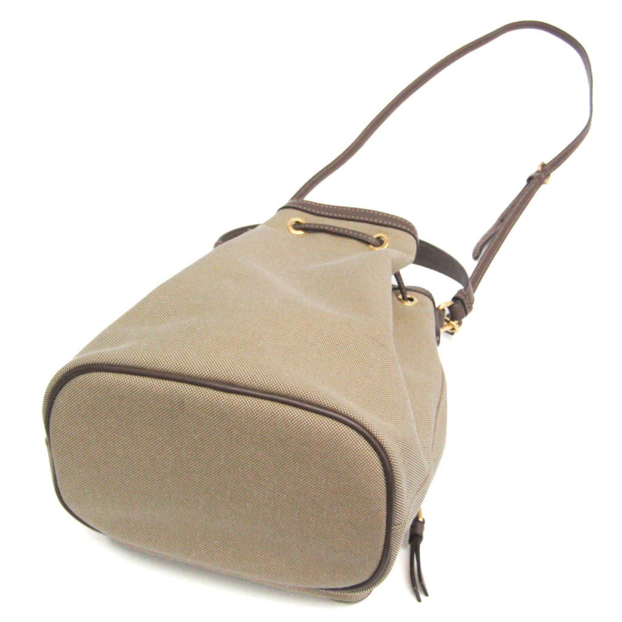 Prada Prada Logo Jacquard Drawstring Bag Women's Leather,Jacquard Handbag,Shoulder Bag Beige Brown,Dark Brown Size ONE SIZE - 2 Thumbnail