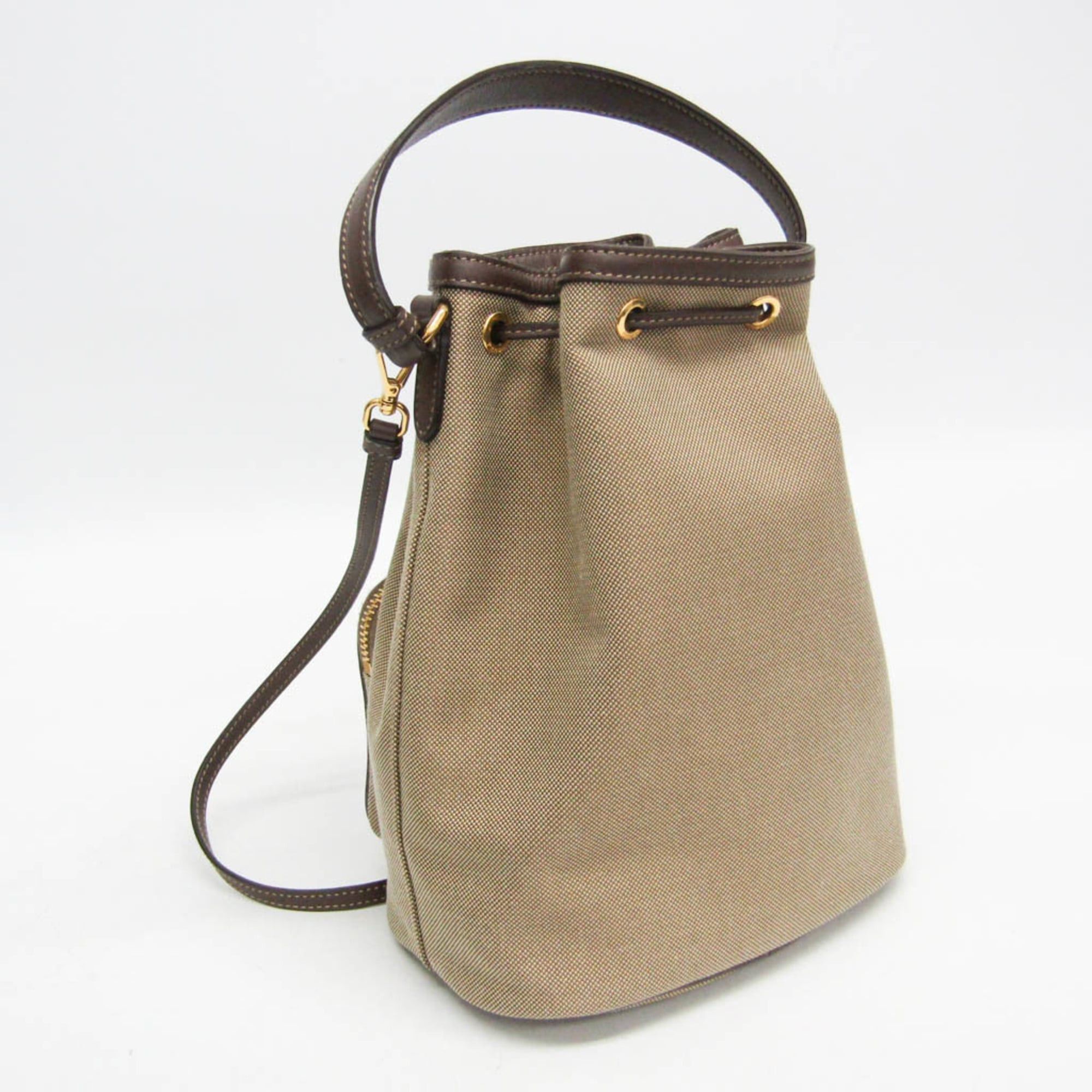 Prada Prada Logo Jacquard Drawstring Bag Women's Leather,Jacquard Handbag,Shoulder Bag Beige Brown,Dark Brown Size ONE SIZE - 6 Thumbnail