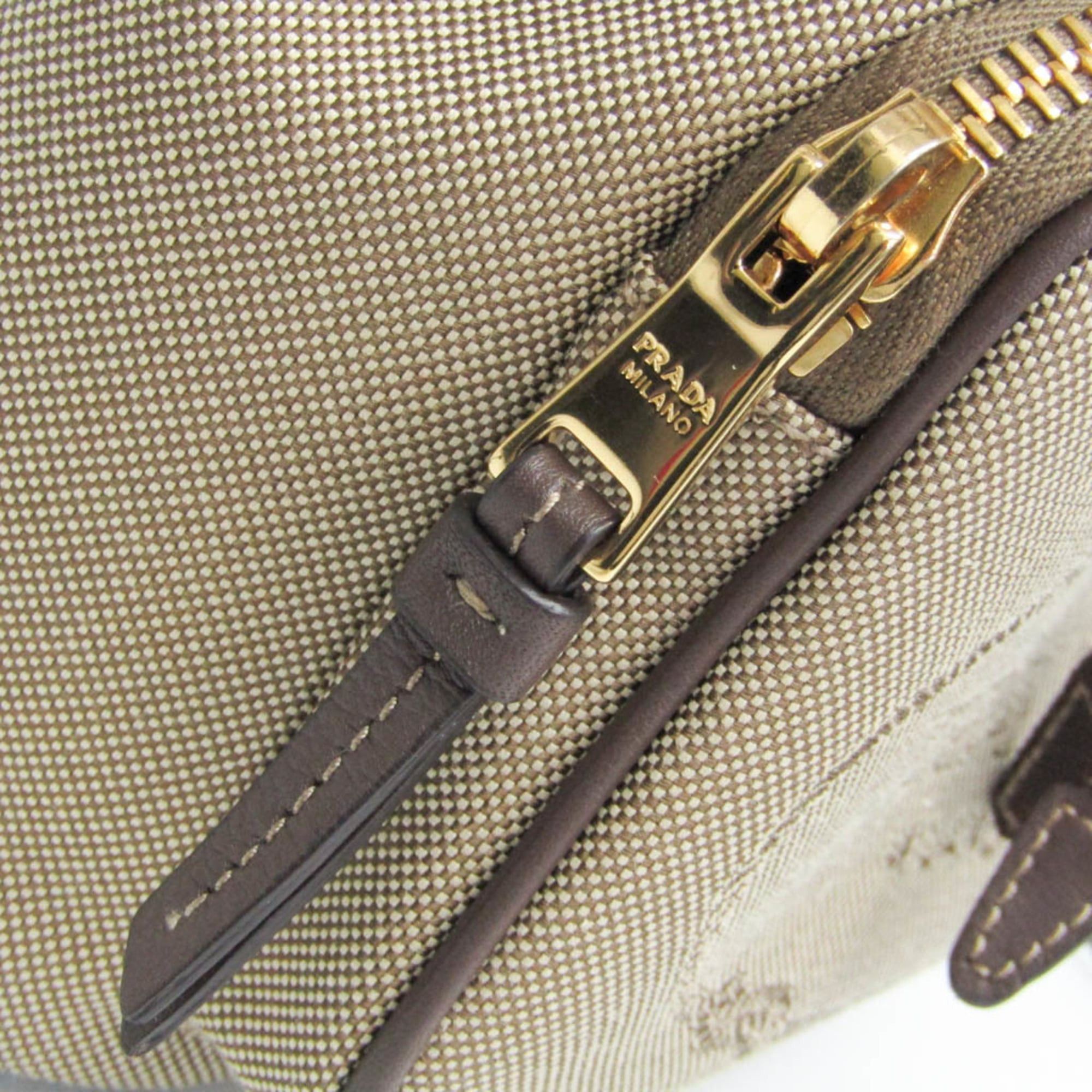 Prada Prada Logo Jacquard Drawstring Bag Women's Leather,Jacquard Handbag,Shoulder Bag Beige Brown,Dark Brown Size ONE SIZE - 8 Thumbnail