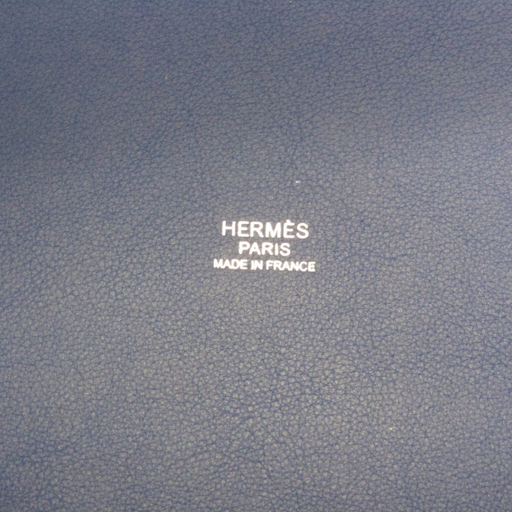 Hermes Hermes Ambie GM Women,Men Toile H,Swift Leather Tote Bag Blue,Off-white Size ONE SIZE - 9 Thumbnail