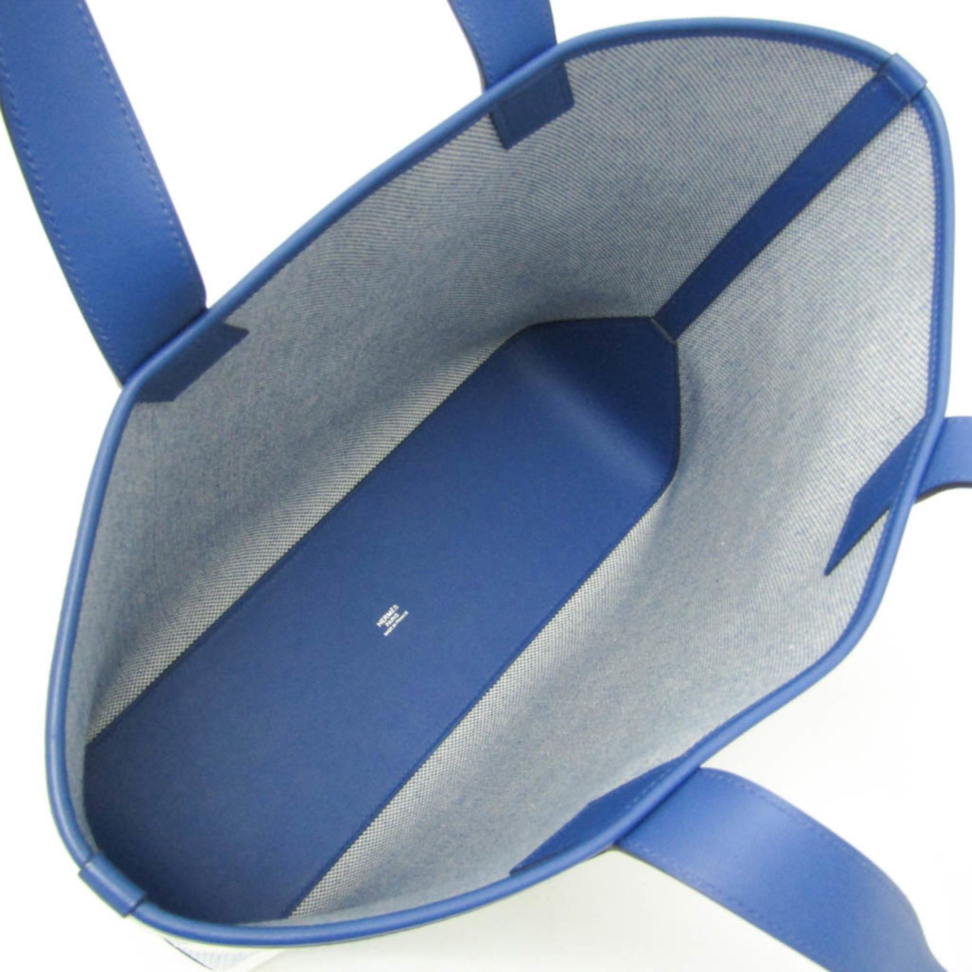 Hermes Hermes Ambie GM Women,Men Toile H,Swift Leather Tote Bag Blue,Off-white Size ONE SIZE - 3 Thumbnail