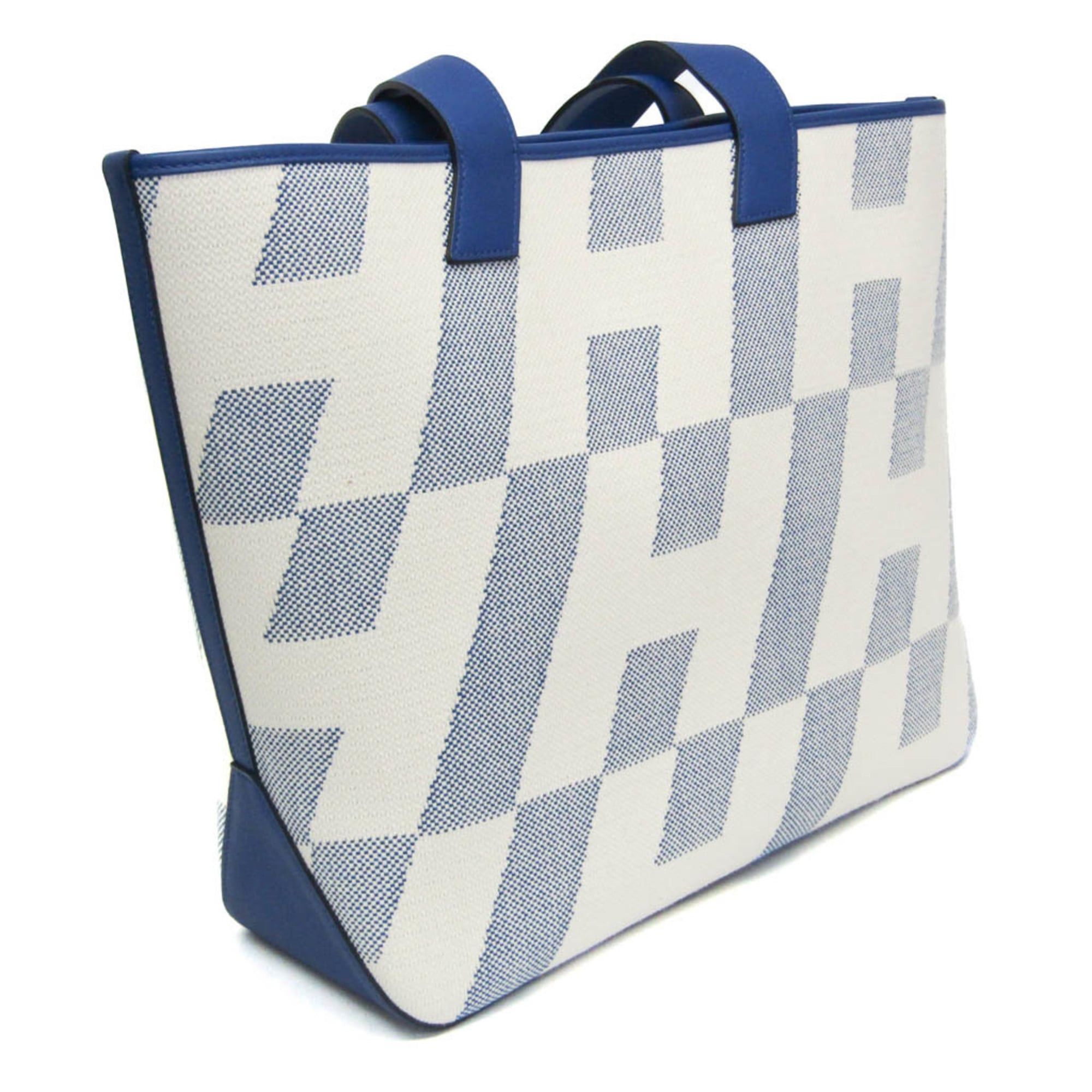 Hermes Hermes Ambie GM Women,Men Toile H,Swift Leather Tote Bag Blue,Off-white Size ONE SIZE - 6 Thumbnail