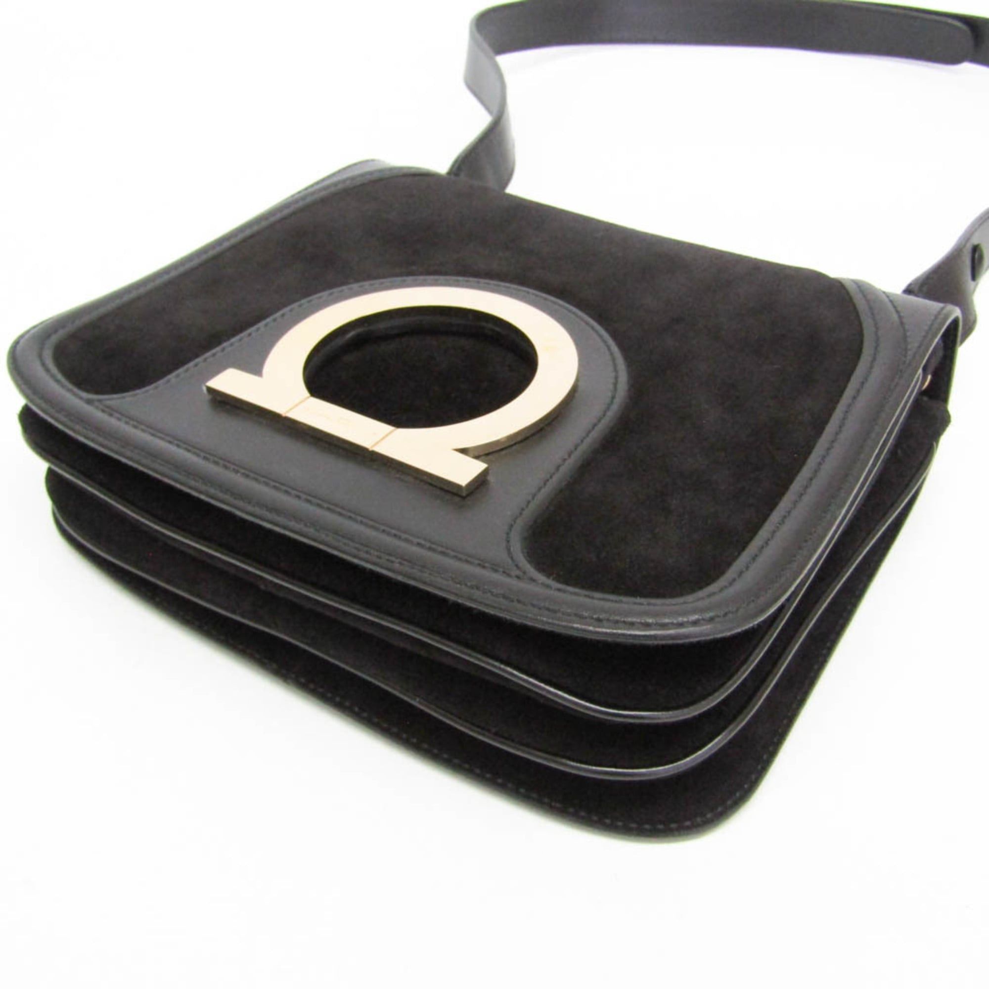 Salvatore Ferragamo Salvatore Ferragamo Gancini AX-21 1820 Women's Leather,Suede Shoulder Bag Black Size ONE SIZE - 5 Thumbnail