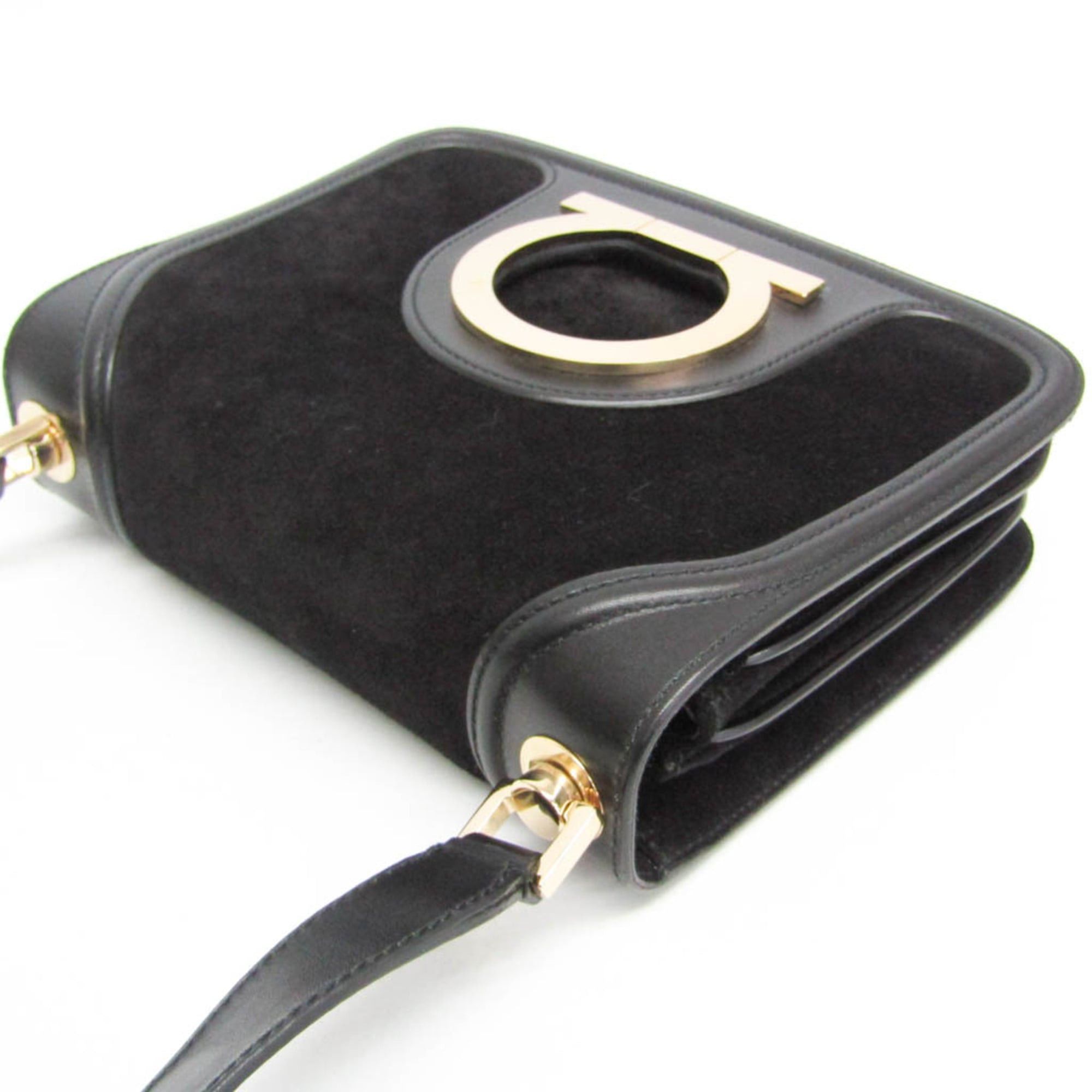 Salvatore Ferragamo Salvatore Ferragamo Gancini AX-21 1820 Women's Leather,Suede Shoulder Bag Black Size ONE SIZE - 7 Thumbnail