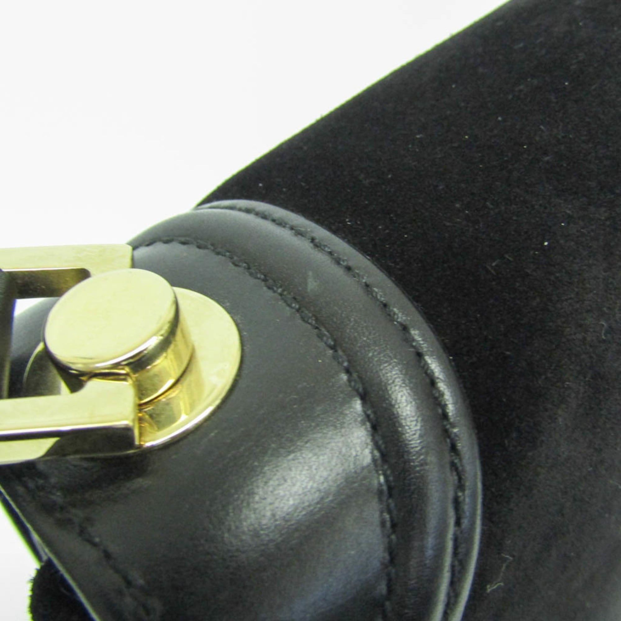 Salvatore Ferragamo Salvatore Ferragamo Gancini AX-21 1820 Women's Leather,Suede Shoulder Bag Black Size ONE SIZE - 9 Thumbnail