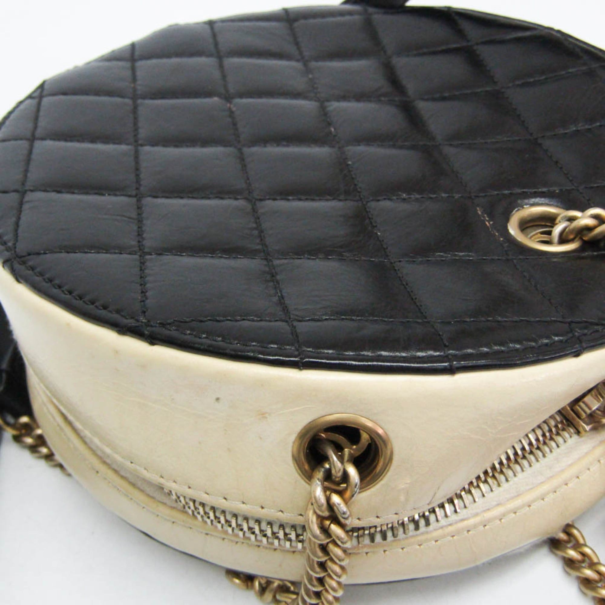 Chanel Chanel Coco Mark Round Chain Shoulder Bag Women's Leather Handbag,Shoulder Bag Black,Light Beige Size ONE SIZE - 10 Thumbnail