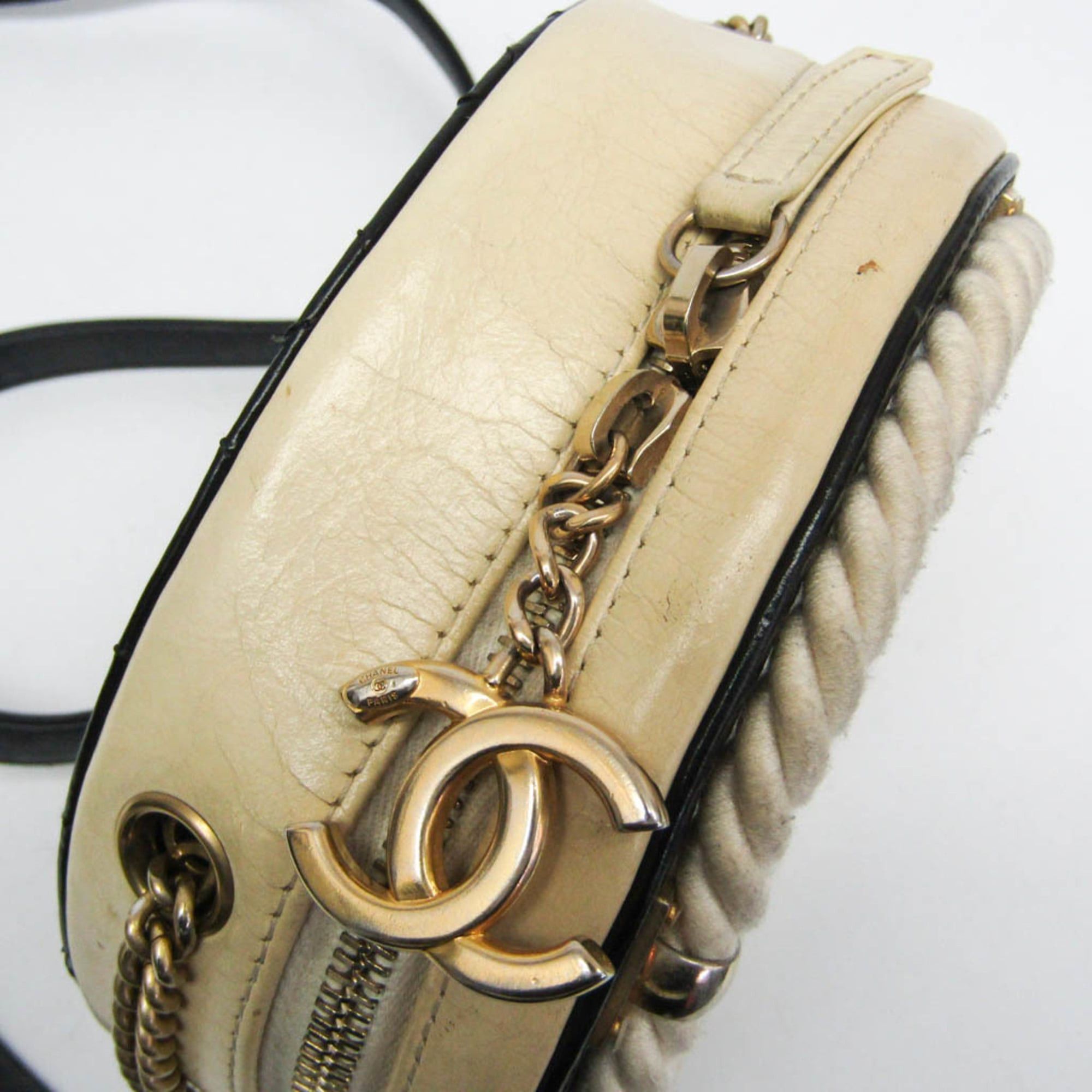Chanel Chanel Coco Mark Round Chain Shoulder Bag Women's Leather Handbag,Shoulder Bag Black,Light Beige Size ONE SIZE - 7 Thumbnail