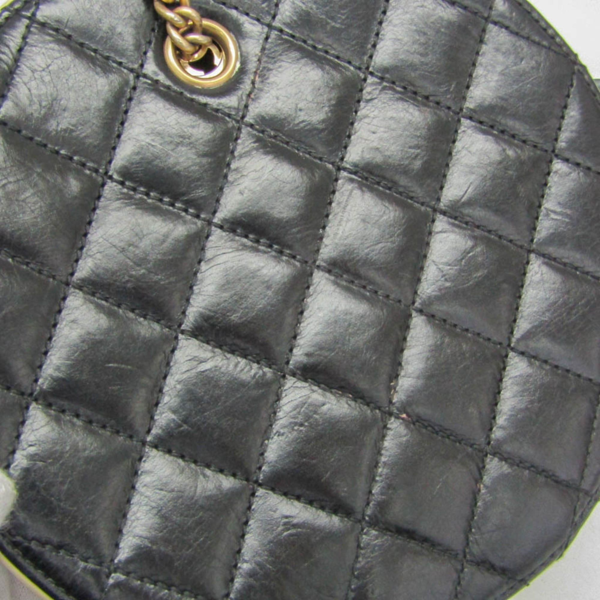Chanel Chanel Coco Mark Round Chain Shoulder Bag Women's Leather Handbag,Shoulder Bag Black,Light Beige Size ONE SIZE - 11 Thumbnail
