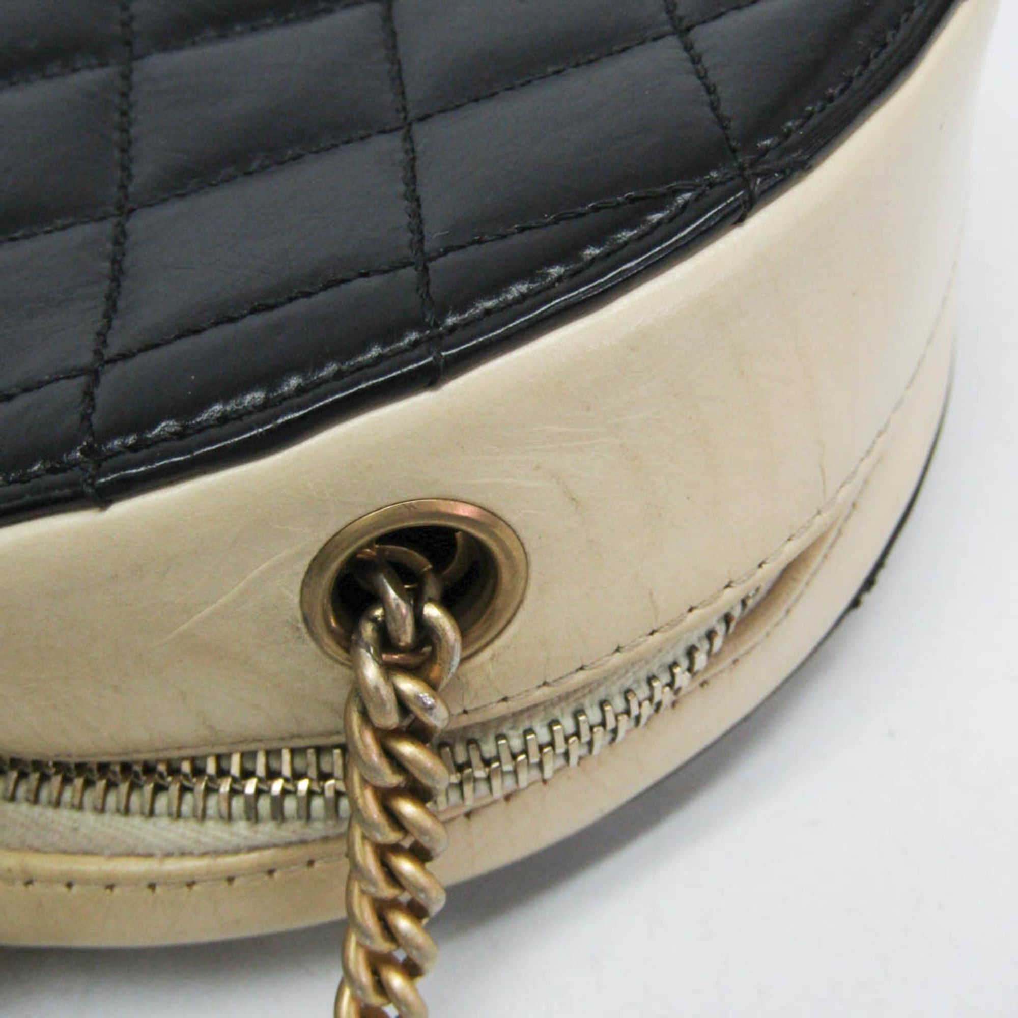 Chanel Chanel Coco Mark Round Chain Shoulder Bag Women's Leather Handbag,Shoulder Bag Black,Light Beige Size ONE SIZE - 6 Thumbnail