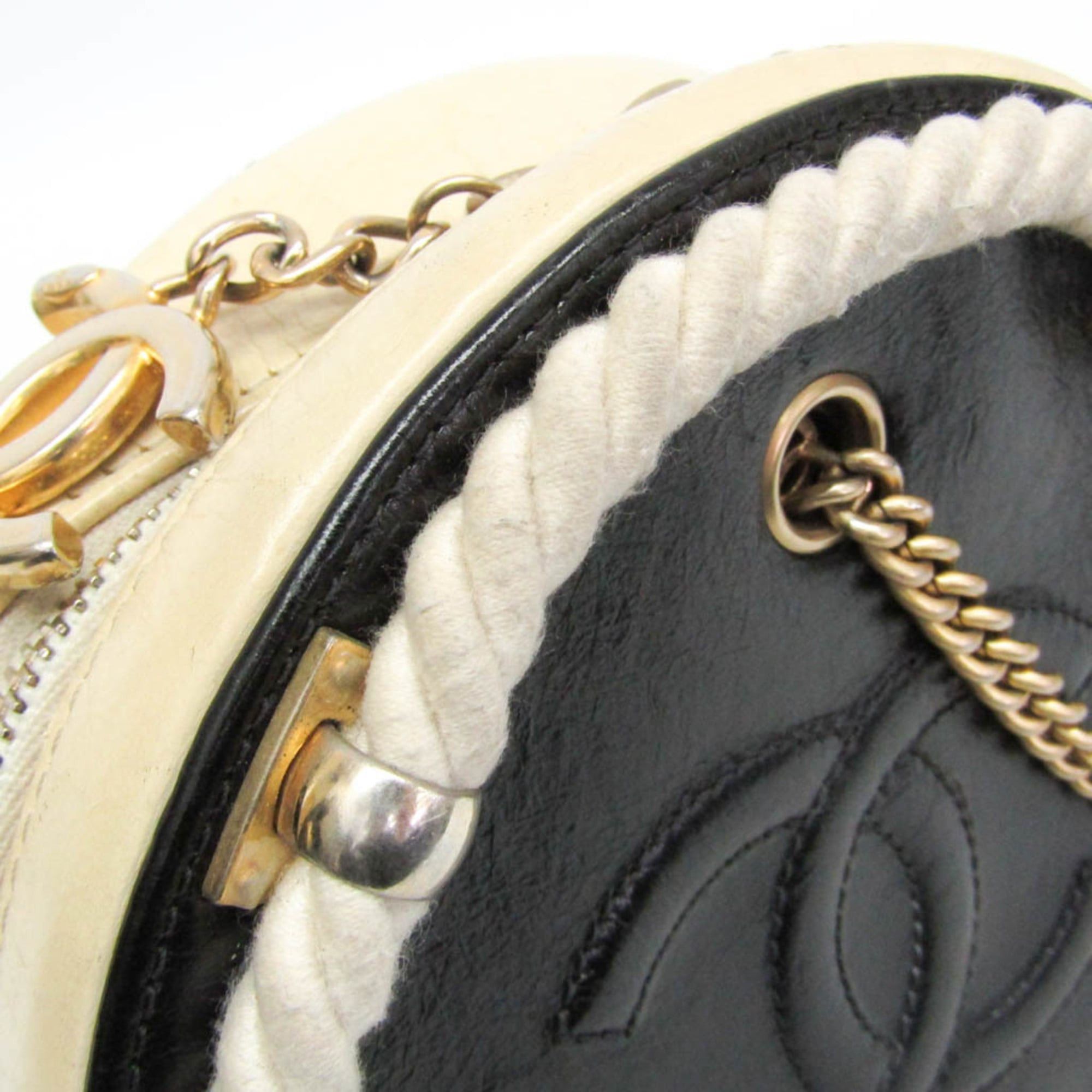 Chanel Chanel Coco Mark Round Chain Shoulder Bag Women's Leather Handbag,Shoulder Bag Black,Light Beige Size ONE SIZE - 8 Thumbnail