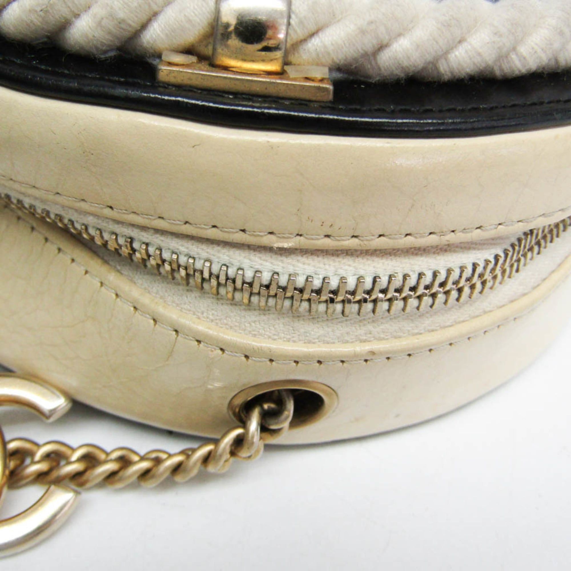 Chanel Chanel Coco Mark Round Chain Shoulder Bag Women's Leather Handbag,Shoulder Bag Black,Light Beige Size ONE SIZE - 12 Thumbnail