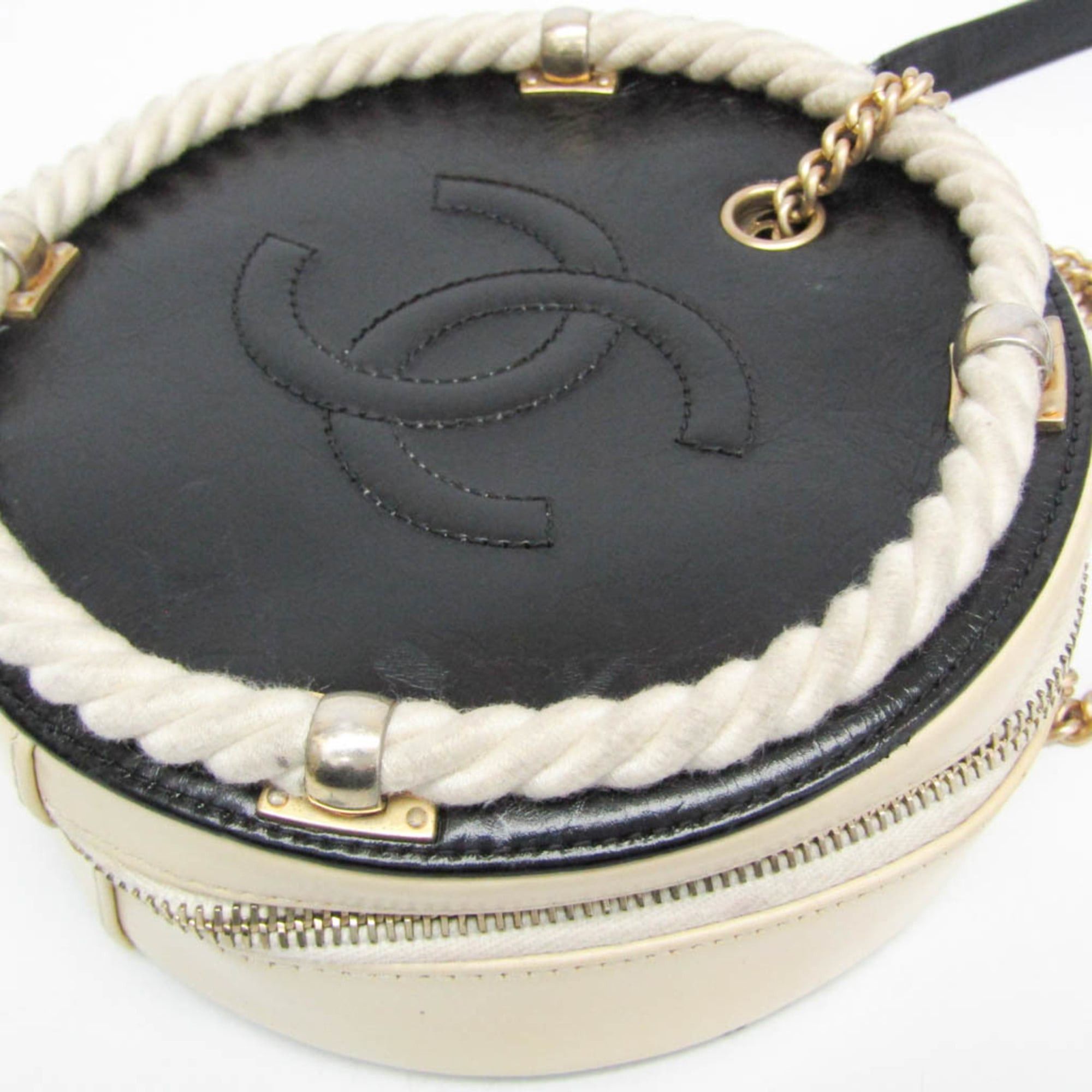 Chanel Chanel Coco Mark Round Chain Shoulder Bag Women's Leather Handbag,Shoulder Bag Black,Light Beige Size ONE SIZE - 9 Thumbnail