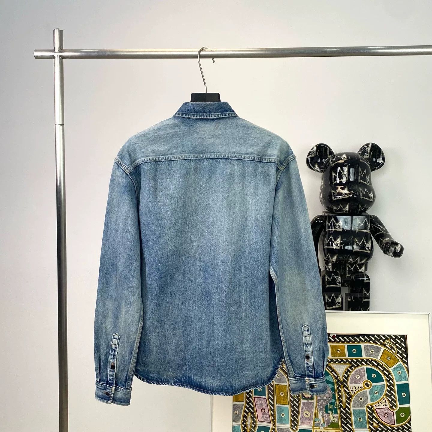 Saint Laurent Paris Saint Laurent Blue Logo Embroidered Denim Shirt Size US L / EU 52-54 / 3 - 4 Thumbnail
