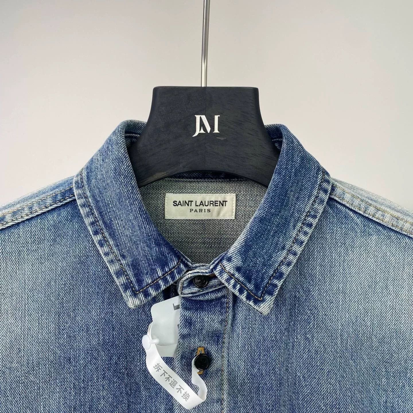 Saint Laurent Paris Saint Laurent Blue Logo Embroidered Denim Shirt Size US L / EU 52-54 / 3 - 2 Thumbnail