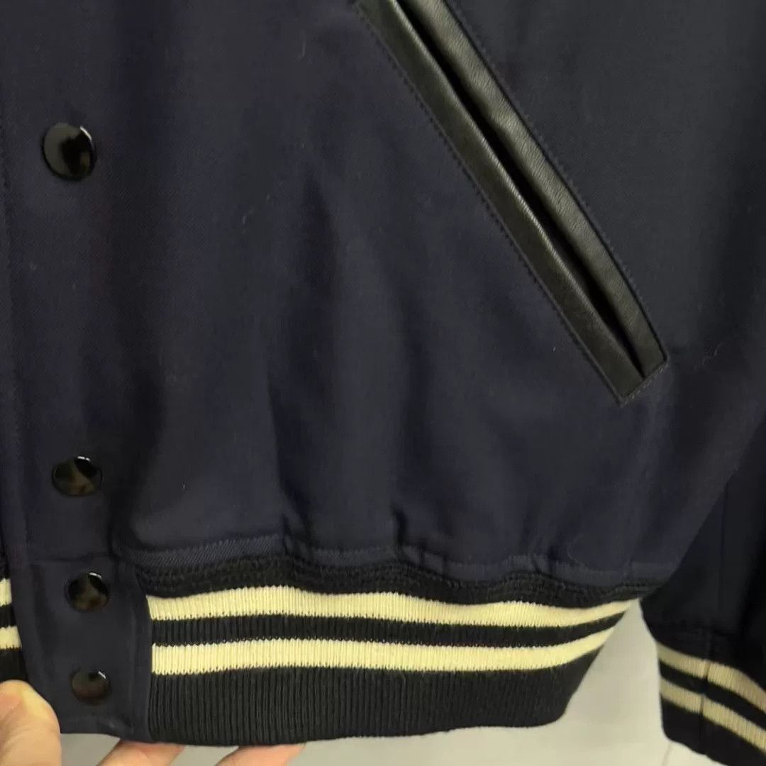 Saint Laurent Paris Saint Laurent Navy Leather-Sleeve Baseball Jacket Size US M / EU 48-50 / 2 - 3 Thumbnail