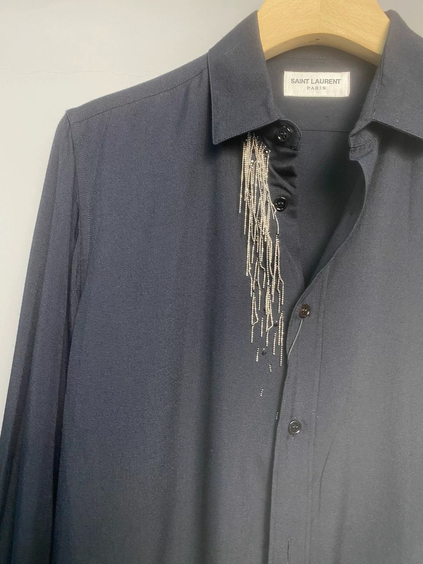 Saint Laurent Paris Saint Laurent Dark Blue Chain Detail Shirt Size US XXS / EU 40 - 3 Thumbnail