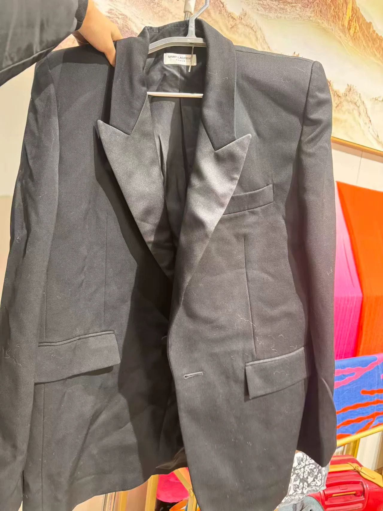Saint Laurent Paris Saint Laurent Black Satin Lapel Blazer Size US M / EU 48-50 / 2 - 2 Thumbnail