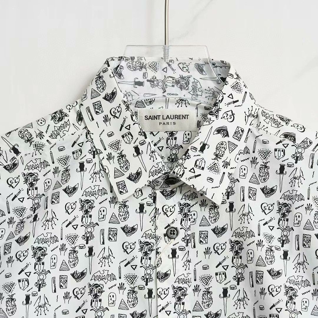 Saint Laurent Paris Saint Laurent Men's Doodle Print Shirt Size US XXS / EU 40 - 2 Thumbnail