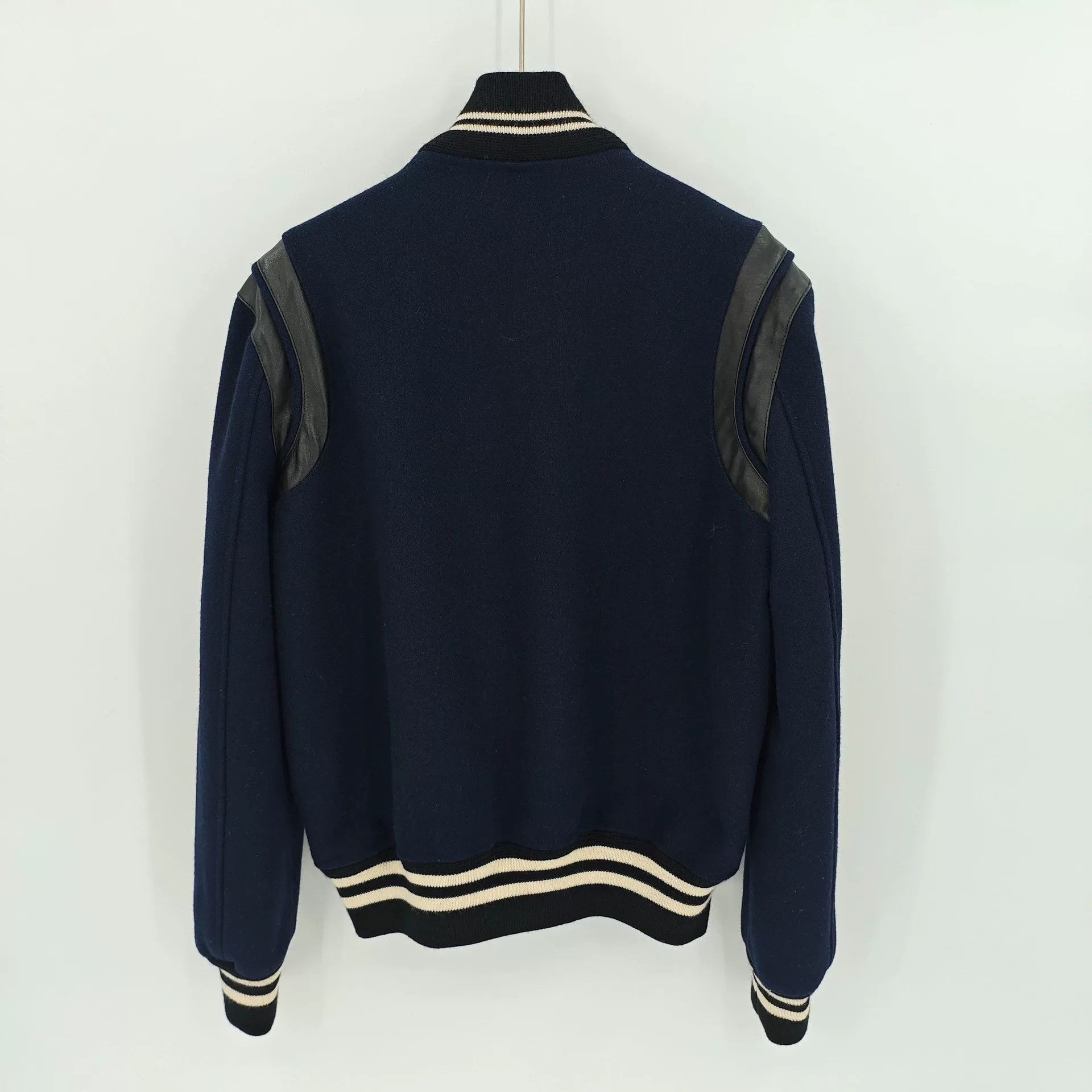 Saint Laurent Paris Saint Laurent Dark Blue Leather Sleeve Jacket Size US S / EU 44-46 / 1 - 2 Thumbnail