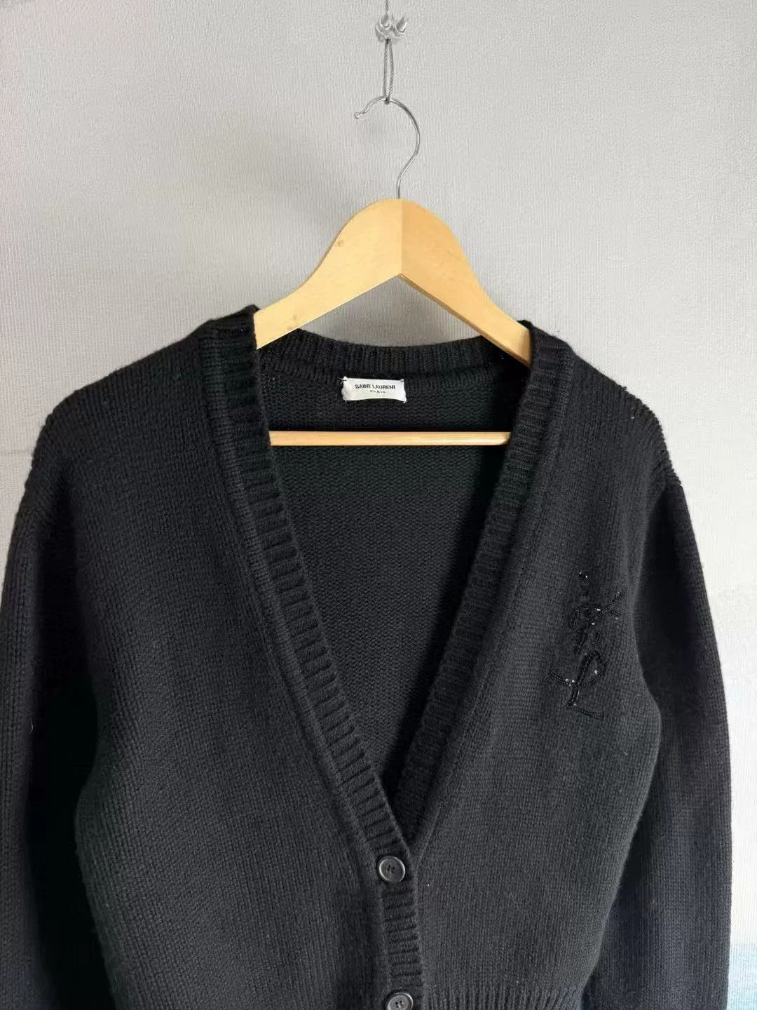 Saint Laurent Paris Saint Laurent Black Sequin Logo Cardigan Size XS / US 0-2 / IT 36-38 - 2 Thumbnail
