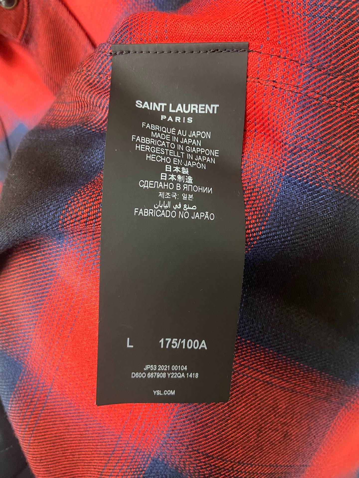 Saint Laurent Paris Saint Laurent Red Blue Plaid Shirt Size US L / EU 52-54 / 3 - 5 Thumbnail