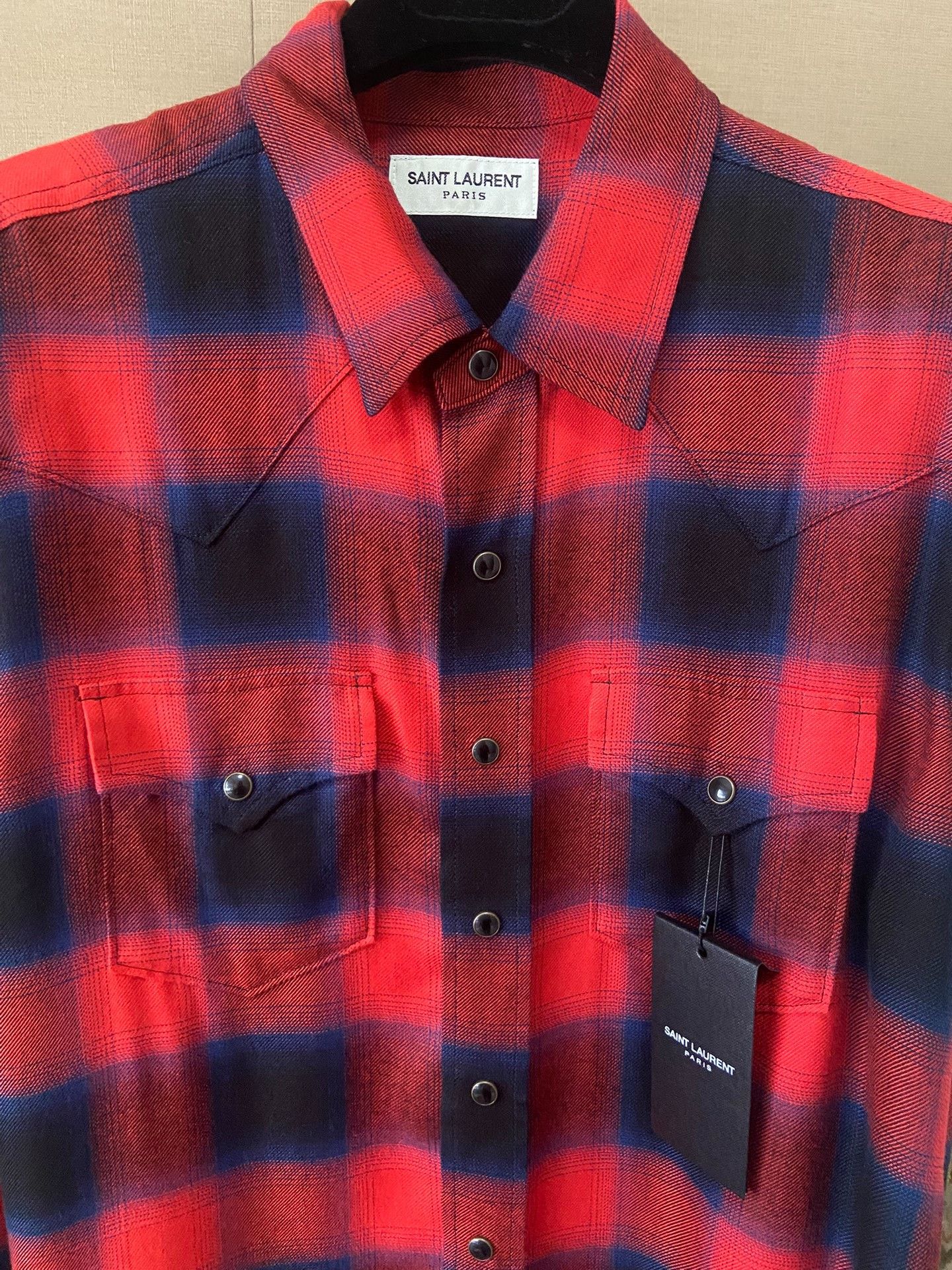 Saint Laurent Paris Saint Laurent Red Blue Plaid Shirt Size US L / EU 52-54 / 3 - 3 Thumbnail