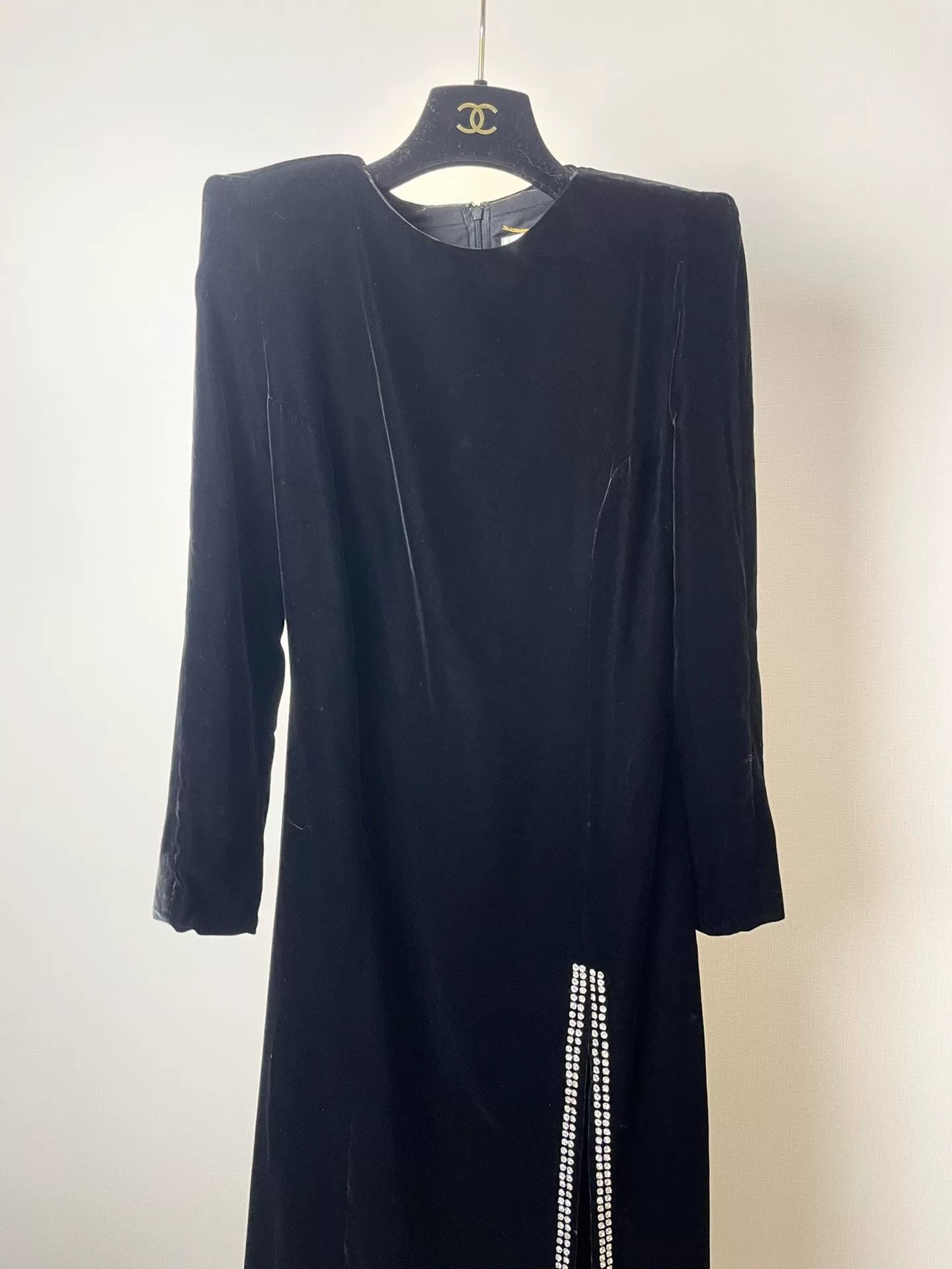 Yves Saint Laurent Yves Saint Laurent Black Velvet Crystal Dress Size XS / US 0-2 / IT 36-38 - 2 Thumbnail