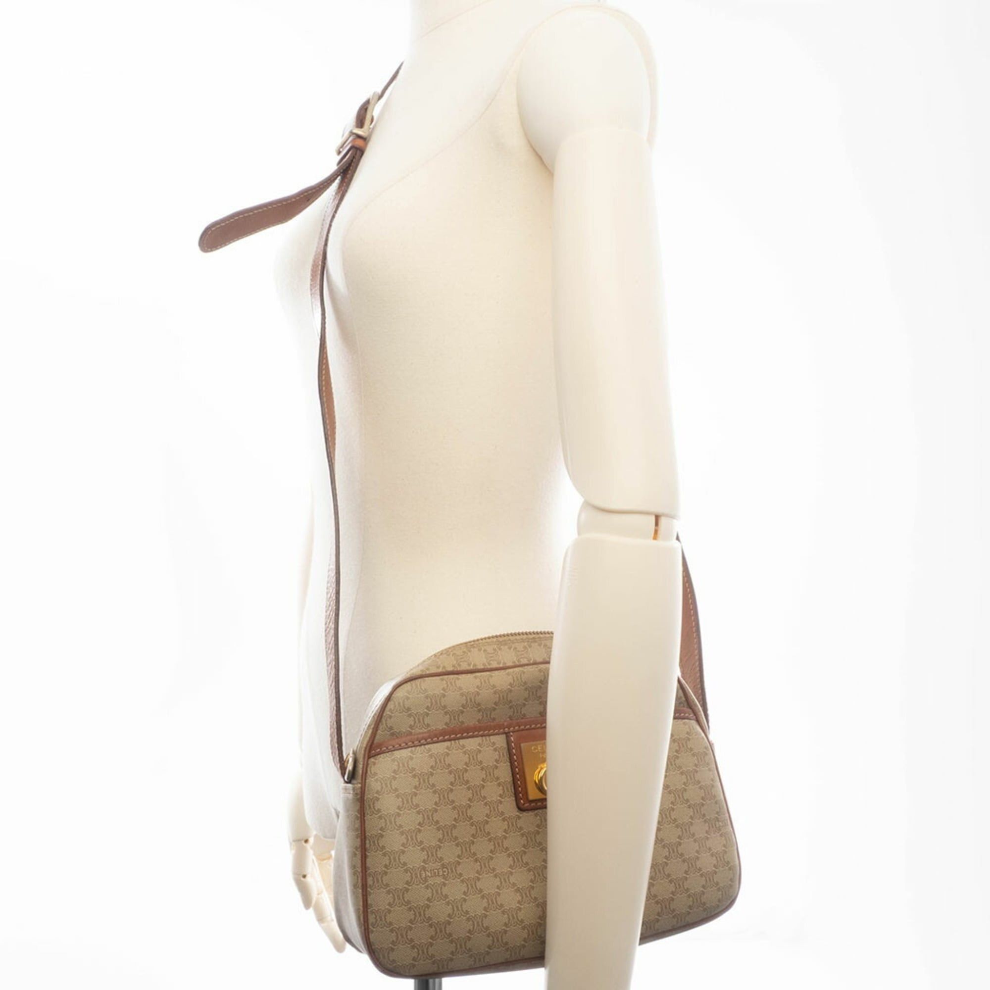 Celine Celine Women's Shoulder Bag in Beige Macadam Leather Size ONE SIZE - 11 Thumbnail