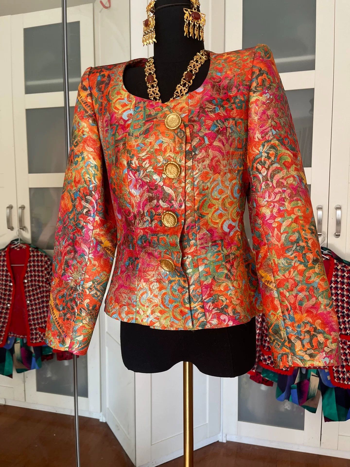 Saint Laurent Paris Vintage YSL Jacquard Gold Button Top Size M / US 6-8 / IT 42-44 - 2 Thumbnail