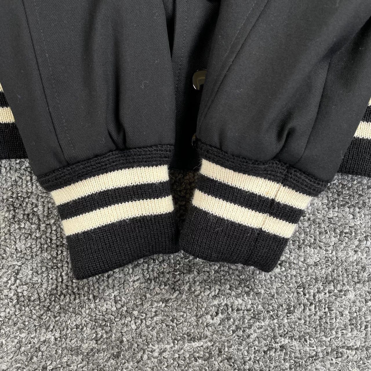 Saint Laurent Paris Saint Laurent Black Leather Sleeve Varsity Jacket Size US M / EU 48-50 / 2 - 4 Thumbnail