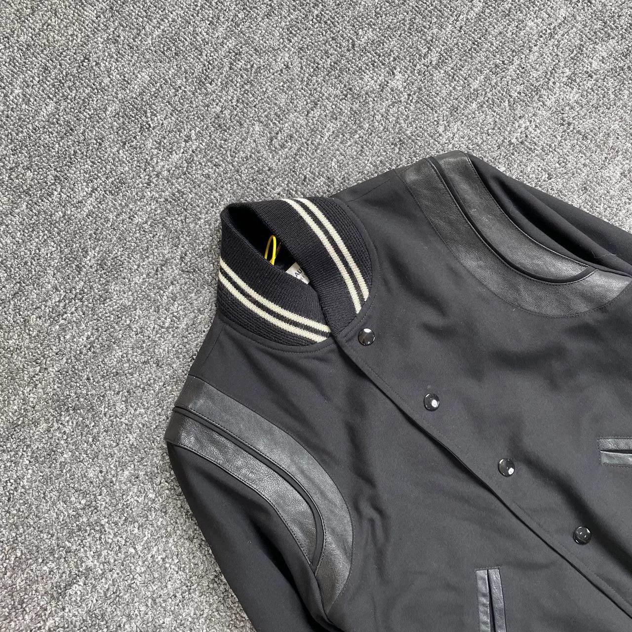 Saint Laurent Paris Saint Laurent Black Leather Sleeve Varsity Jacket Size US M / EU 48-50 / 2 - 3 Thumbnail