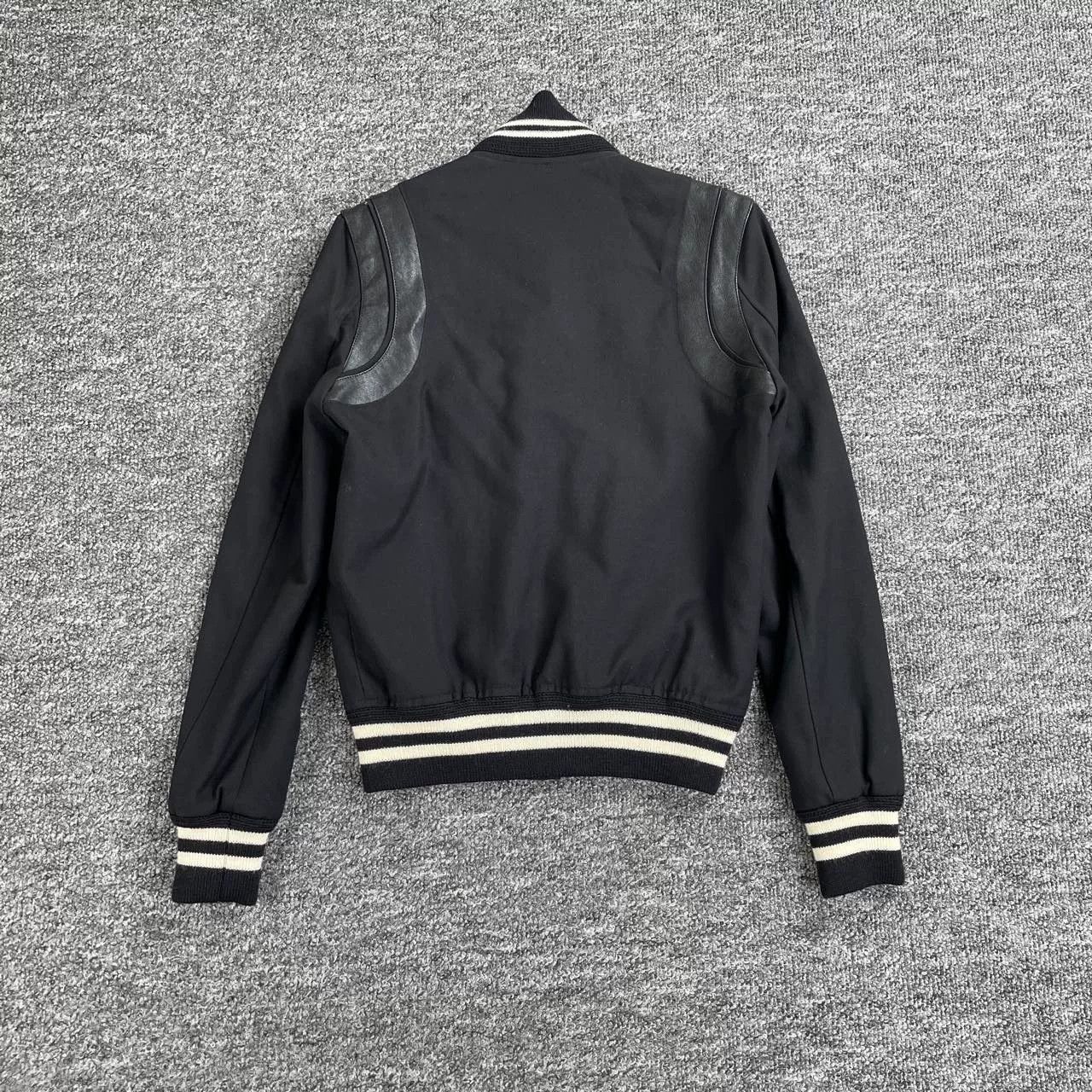 Saint Laurent Paris Saint Laurent Black Leather Sleeve Varsity Jacket Size US M / EU 48-50 / 2 - 2 Thumbnail