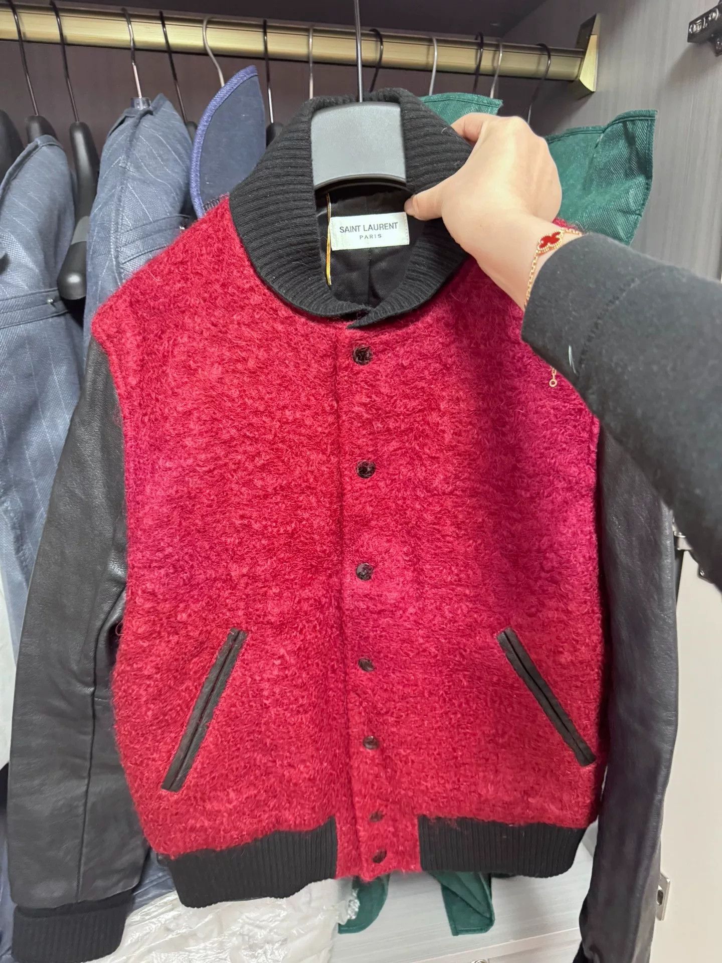 Saint Laurent Paris Saint Laurent Red Black Baseball Jacket Size M / US 6-8 / IT 42-44 - 3 Thumbnail