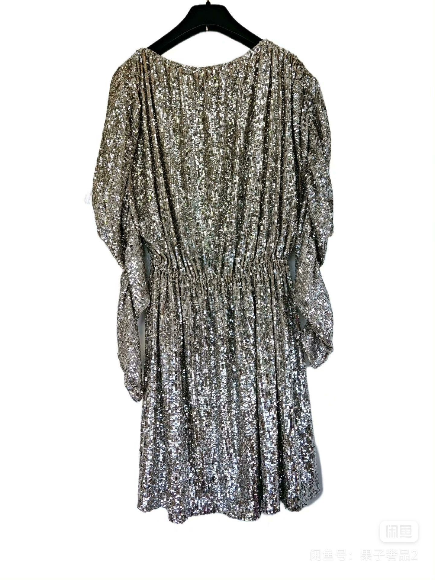 Saint Laurent Paris Saint Laurent Silver Sequined Evening Dress Size M / US 6-8 / IT 42-44 - 4 Thumbnail