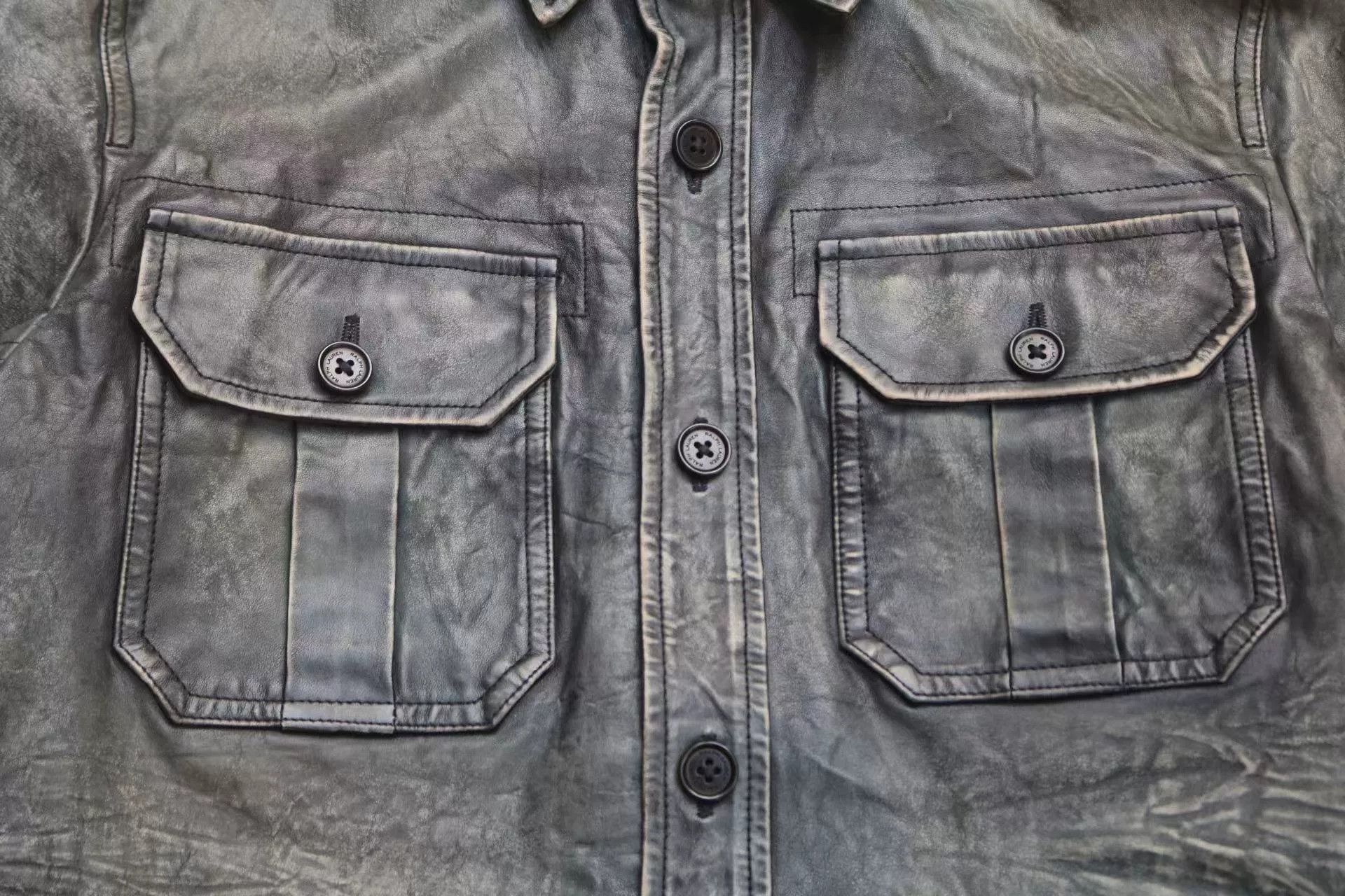 RRL Ralph Lauren RRL Vintage Blue Dyed Leather Shirt Size US M / EU 48-50 / 2 - 4 Thumbnail