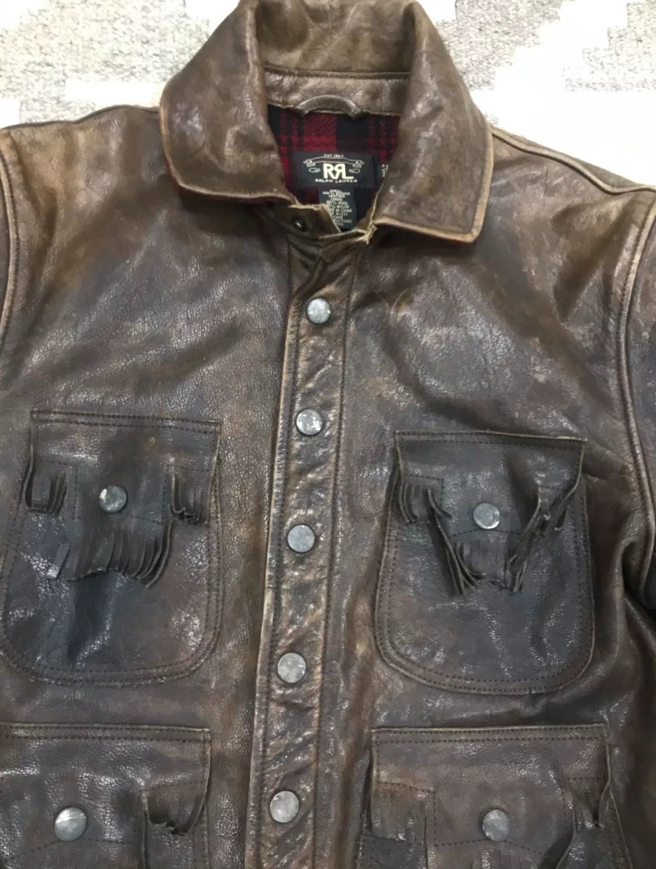 RRL Ralph Lauren RRL Distressed Cowhide Hunting Leather Jacket Size US M / EU 48-50 / 2 - 3 Thumbnail