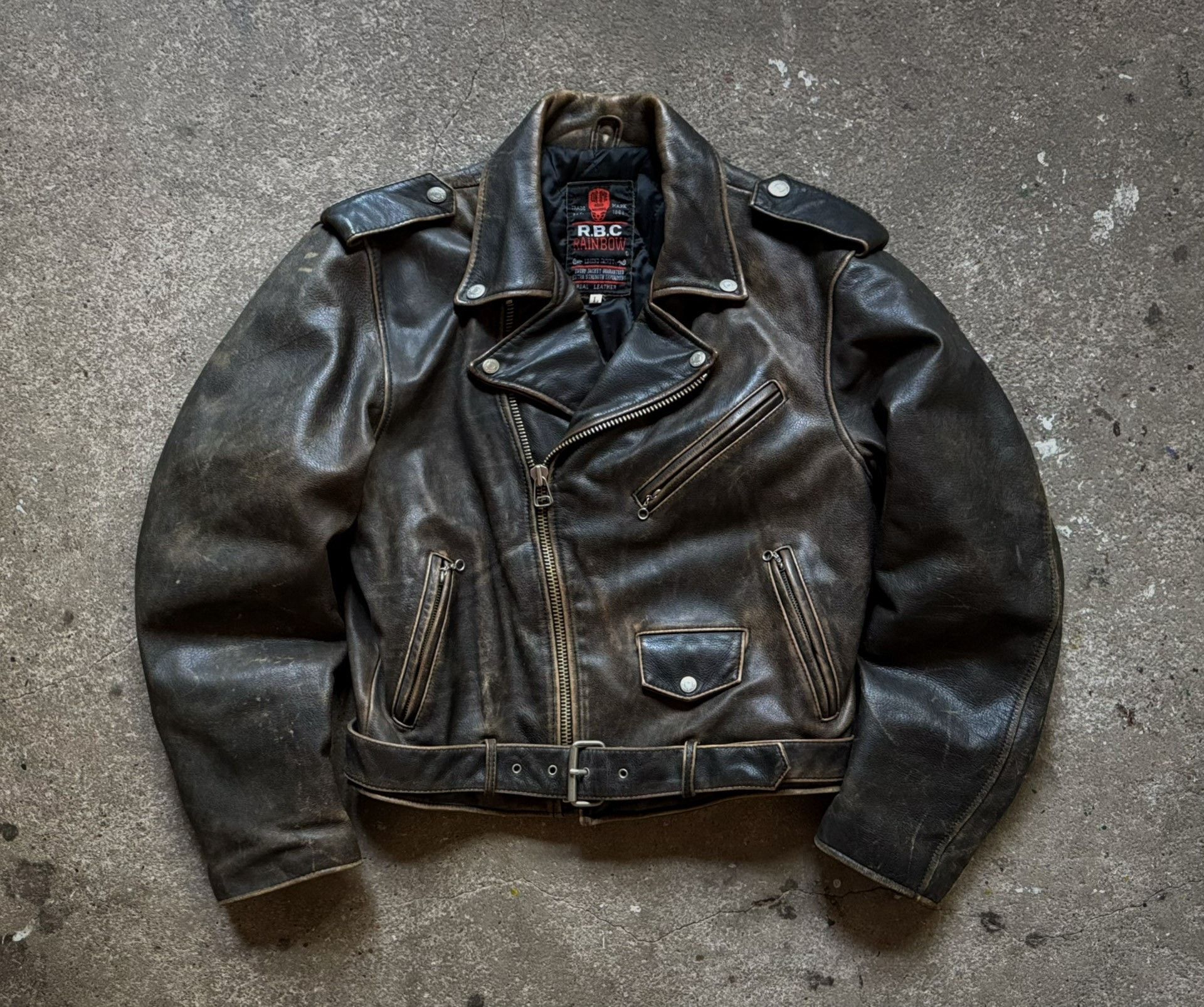 Vintage Vintage RBC Leather Biker Jacket Size US L / EU 52-54 / 3 - 4 Thumbnail