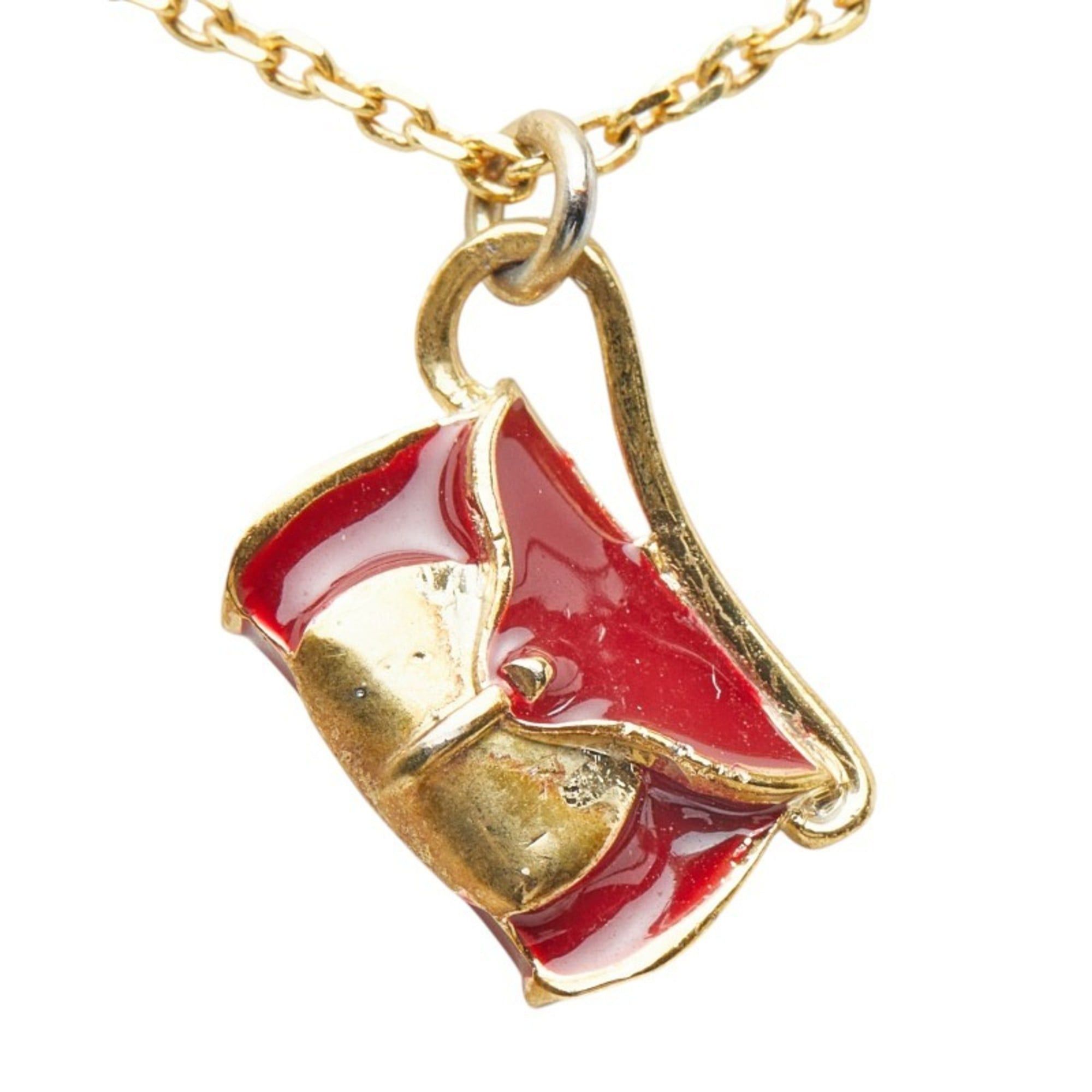 Celine Celine handbag motif chain pendant necklace, gold and red plated enamel, for women. CELINE Size ONE SIZE - 2 Thumbnail