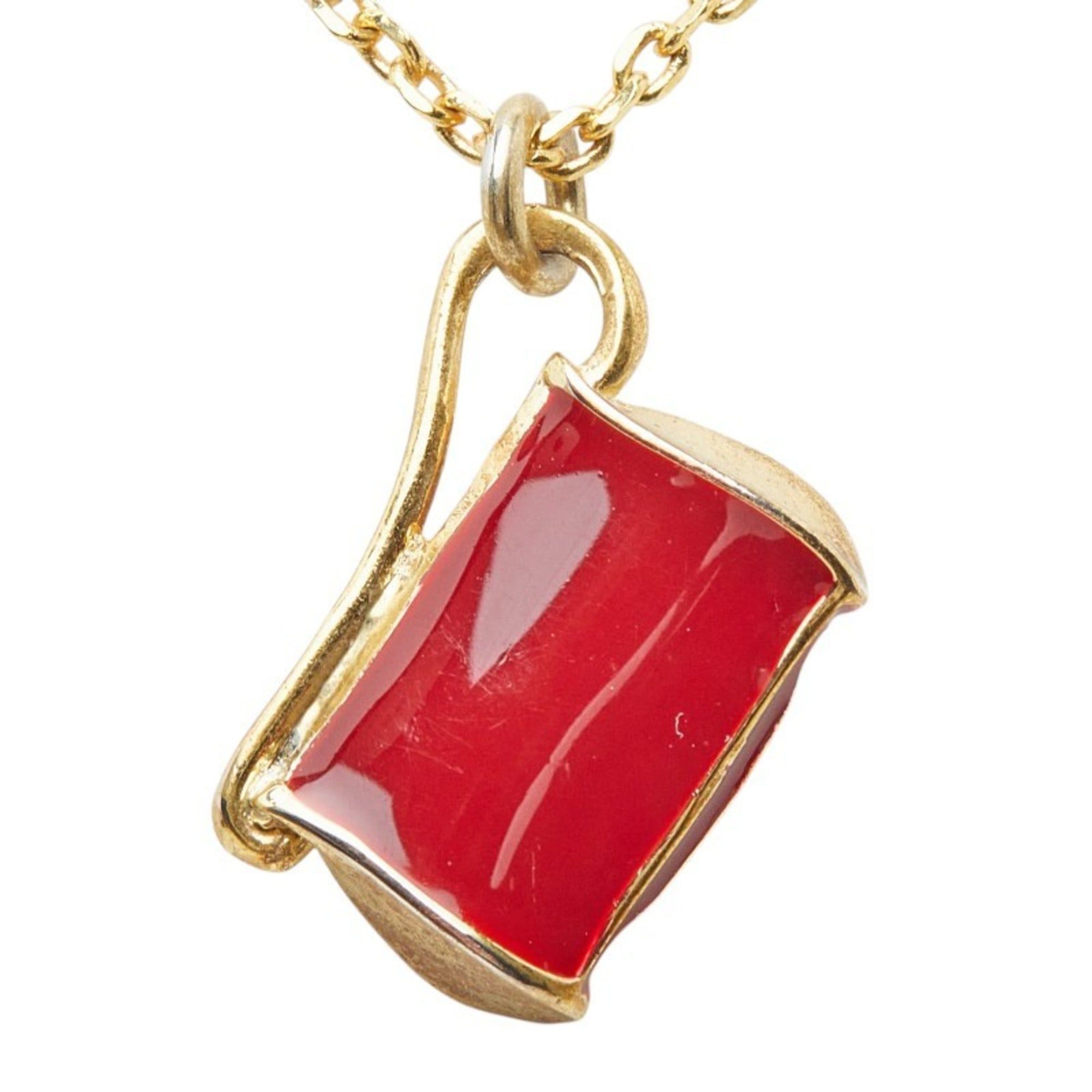 Celine Celine handbag motif chain pendant necklace, gold and red plated enamel, for women. CELINE Size ONE SIZE - 3 Thumbnail