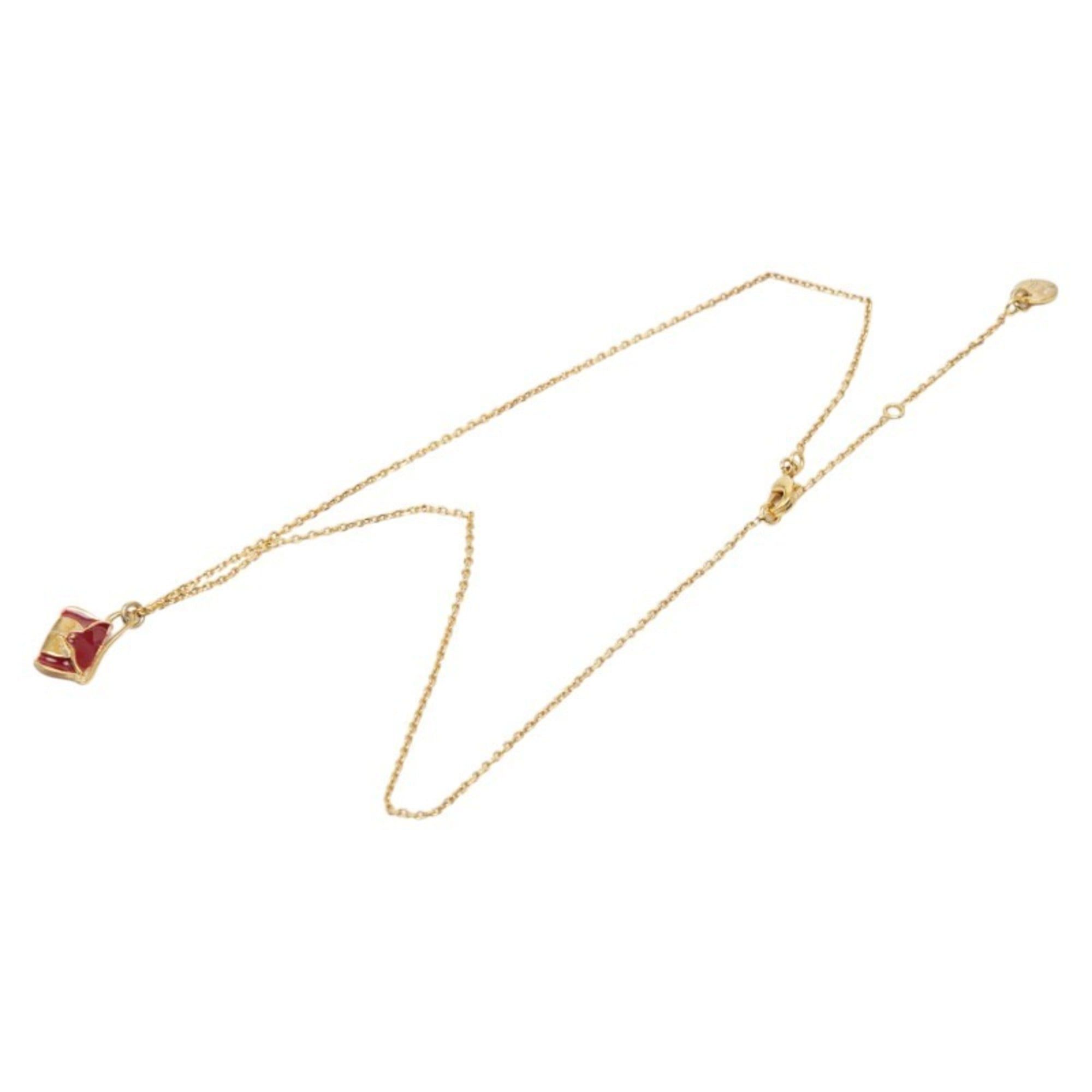 Celine Celine handbag motif chain pendant necklace, gold and red plated enamel, for women. CELINE Size ONE SIZE - 4 Thumbnail